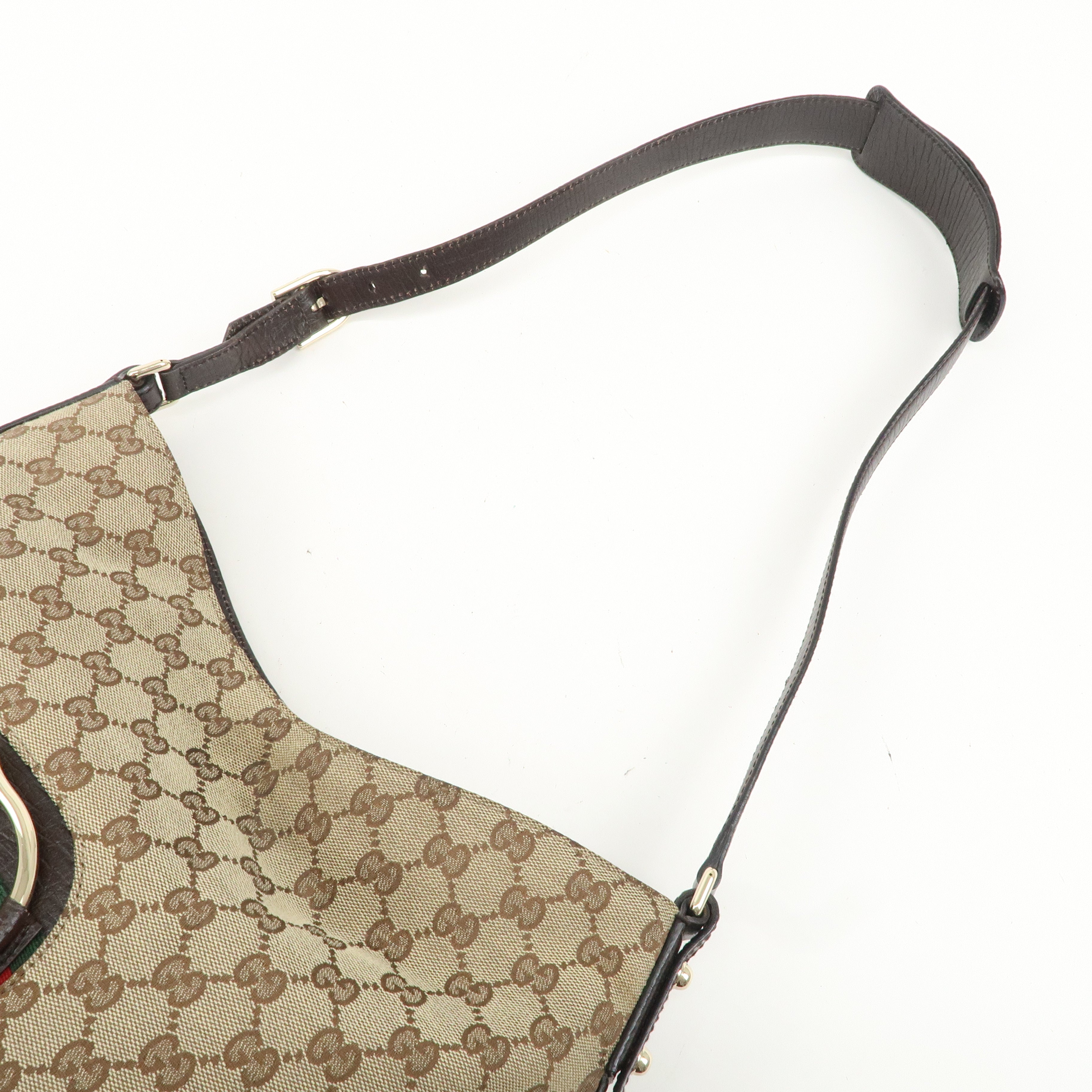 GUCCI Sherry Horsebit Canvas Leather Shoulder Bag Brown 137382