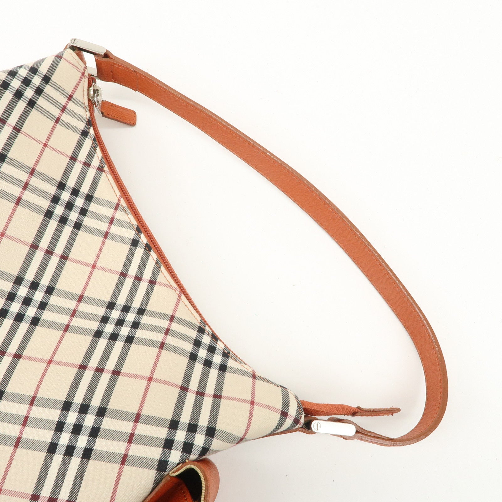 BURBERRY Canvas Leather Shoulder Bag Hand Bag Nova Plaid Orange Used