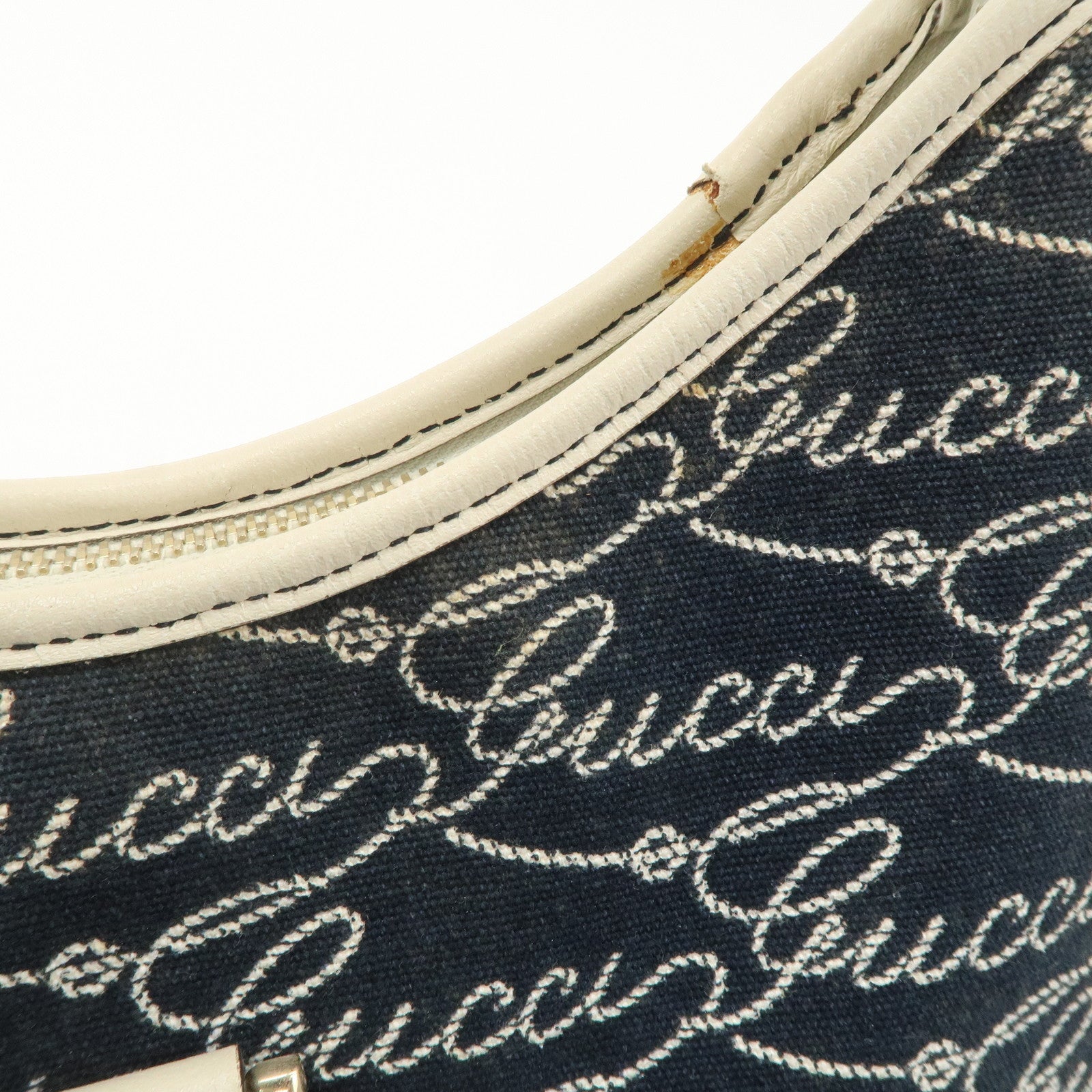 GUCCI Abbey GG Canvas Leather Shoulder Bag Ivory Navy 130738 Used