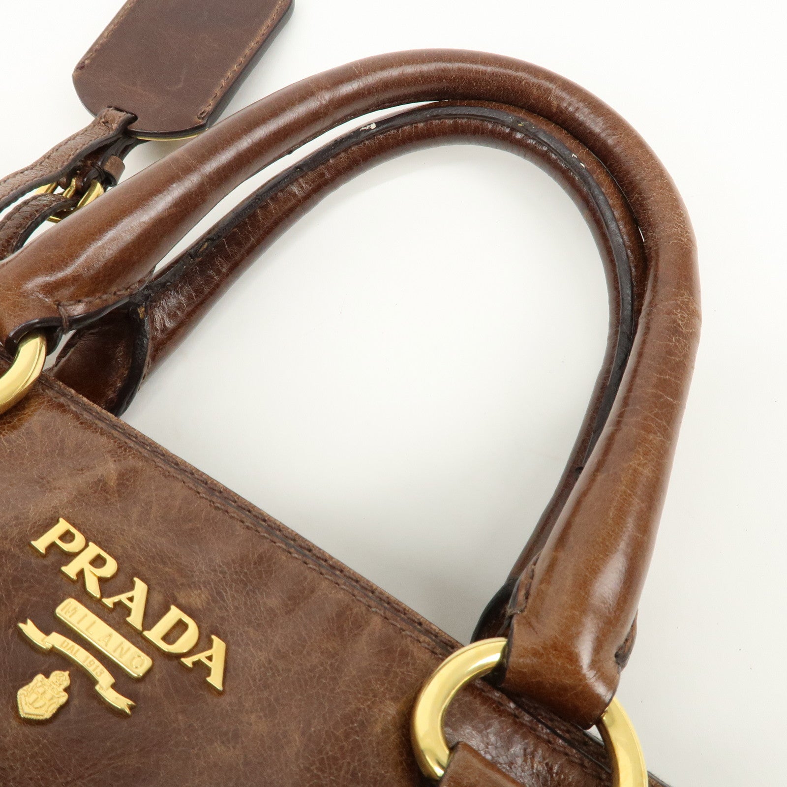 PRADA Leather 2Way Shoulder Bag Hand Bag Brown