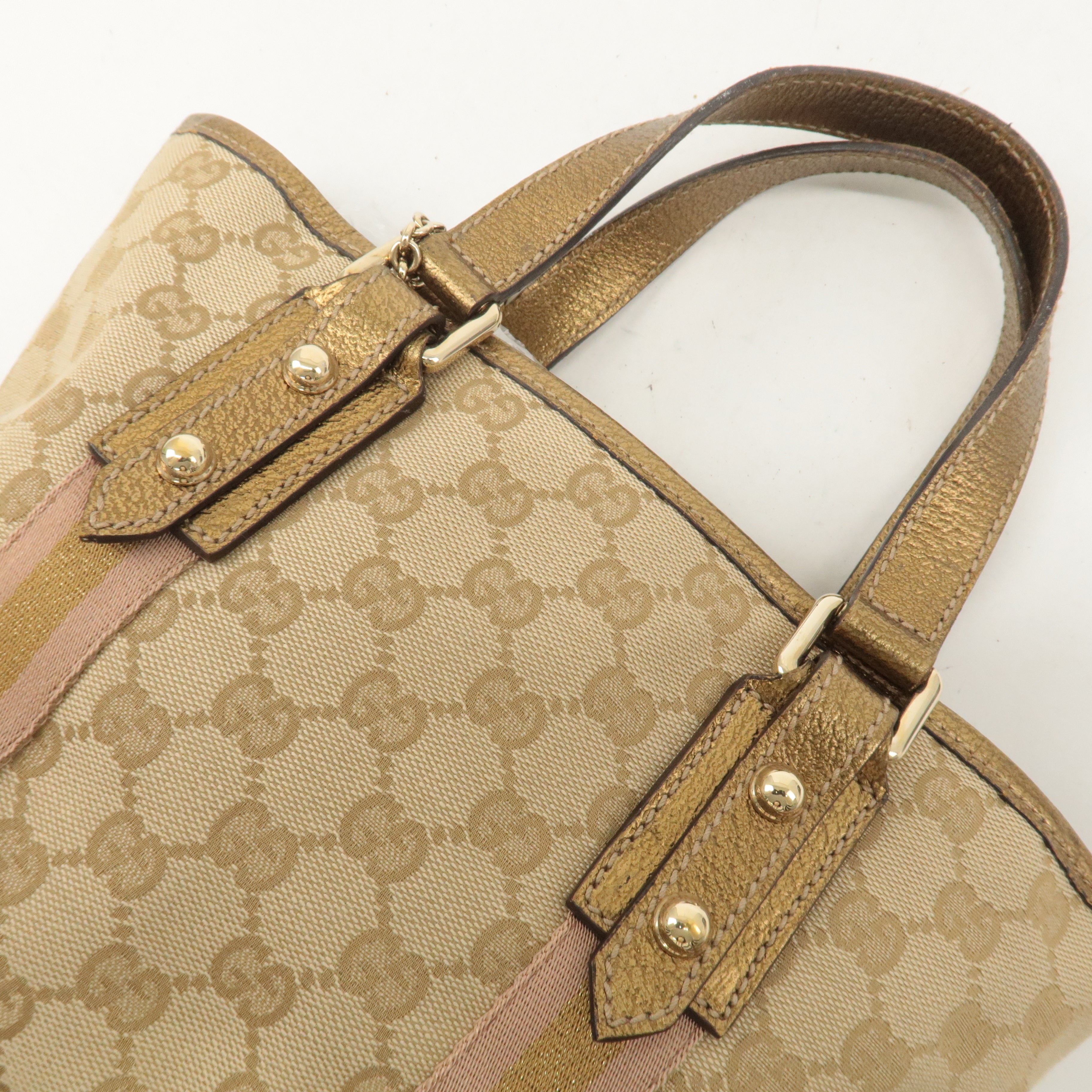 GUCCI Sherry GG Canvas Leather Mini Hand Bag Beige Gold 139261