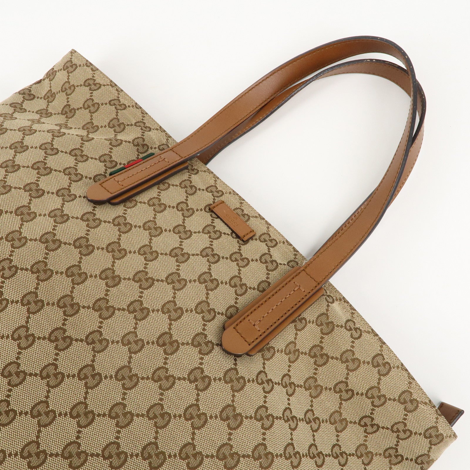 GUCCI Sherry GG Canvas Leather Tote Bag Beige Brown 308928