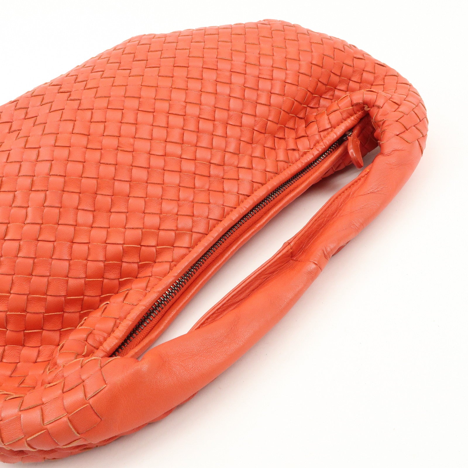 BOTTEGA VENETA Intrecciato Leather Shoulder Bag Orange 232499 Used