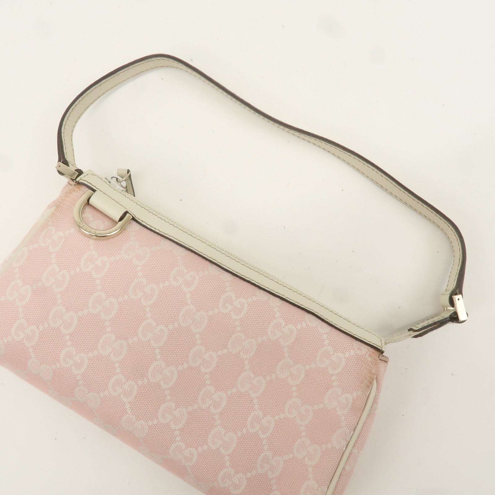 GUCCI Abbey GG Canvas Leather Pouch Pink Ivory 145750