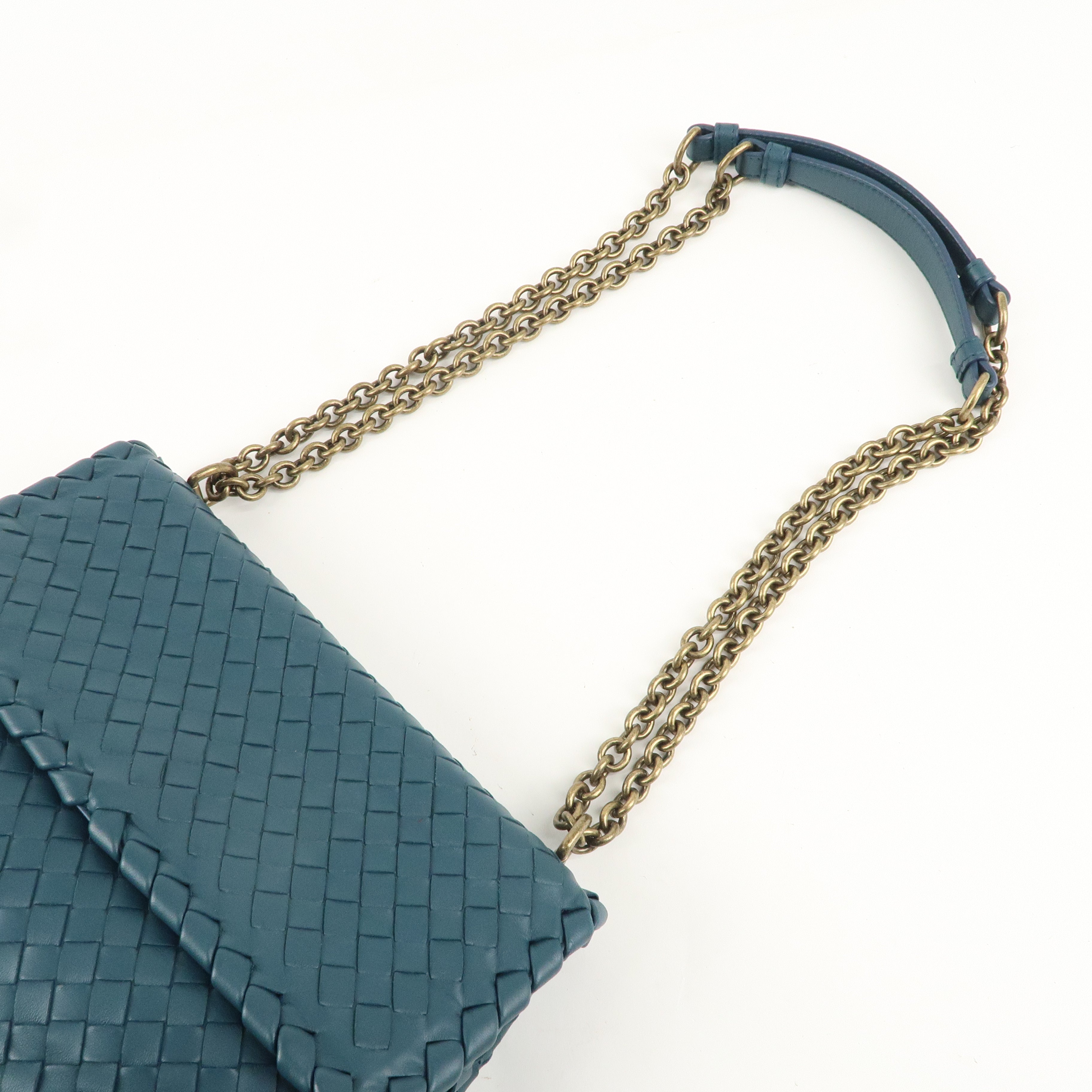 BOTTEGA VENETA Intrecciato Leather Chain Shoulder Bag Green