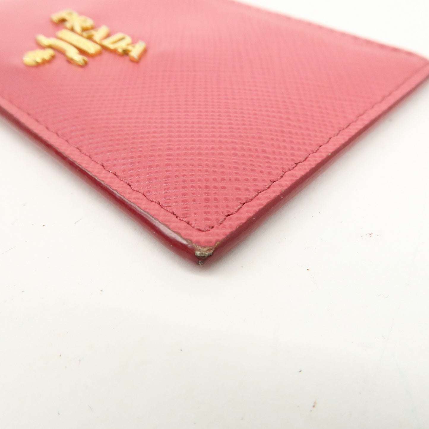 PRADA Logo Saffiano Leather Card Case Card Holder Pink Gold HDW