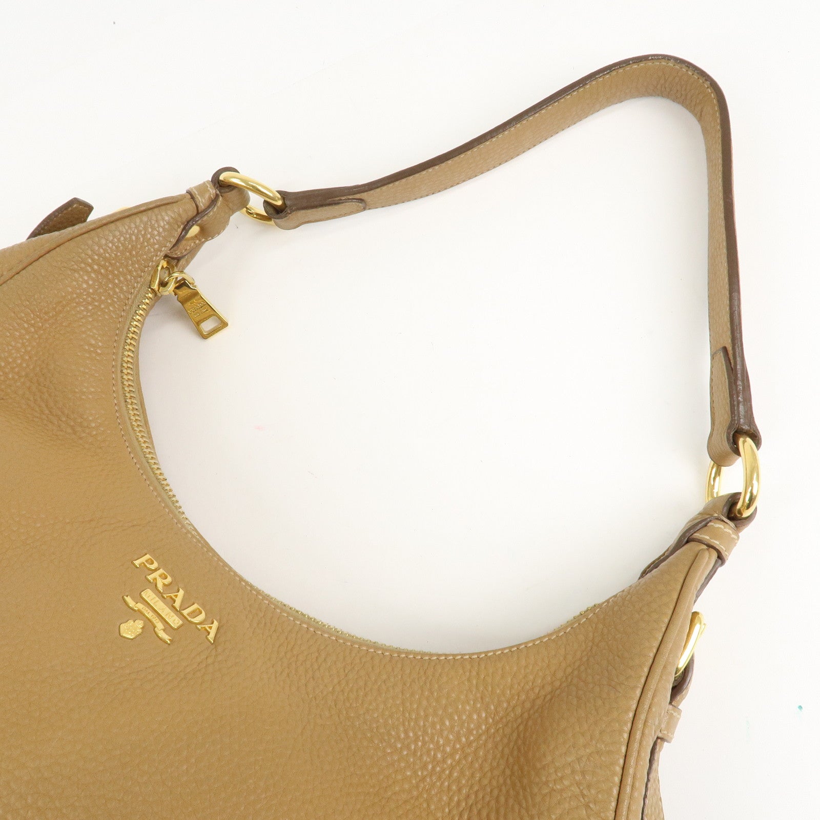 PRADA Leather Shoulder Bag Hand Bag Beige