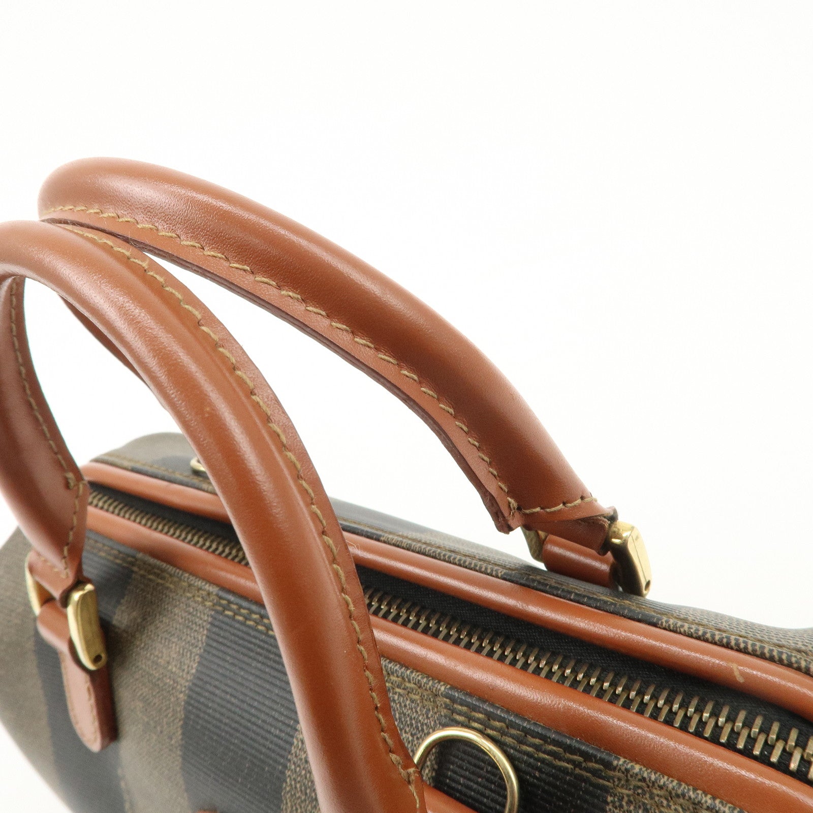 FENDI Pequin PVC Leather 2Way Mini Boston Bag Brown Black Used