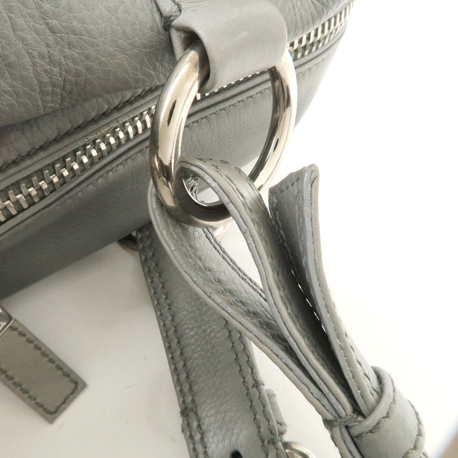 PRADA Leather Boston Bag Shoulder Bag Gray Silver Hardware