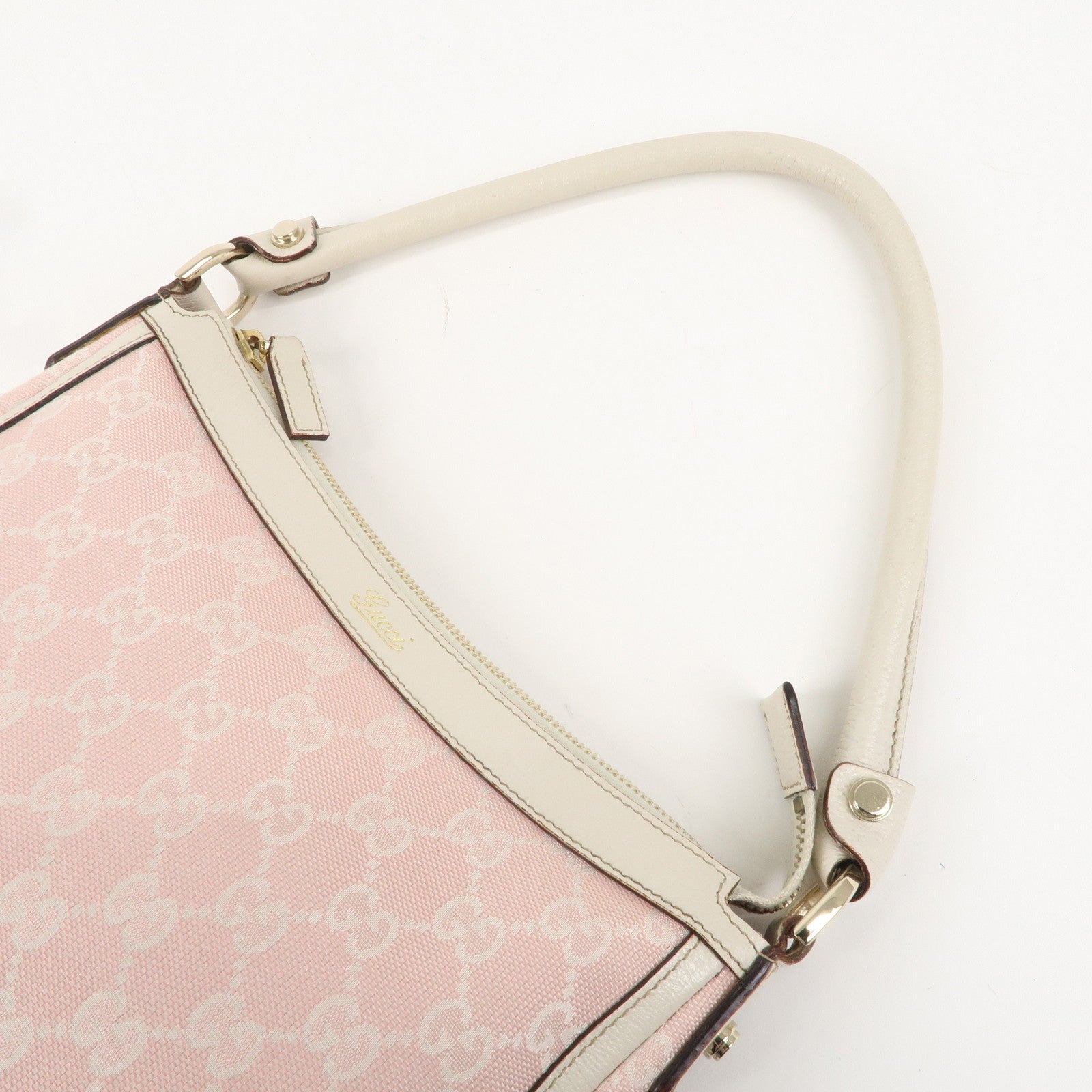 GUCCI GG Canvas Leather Hand Shoulder Bag Pink Ivory 146244