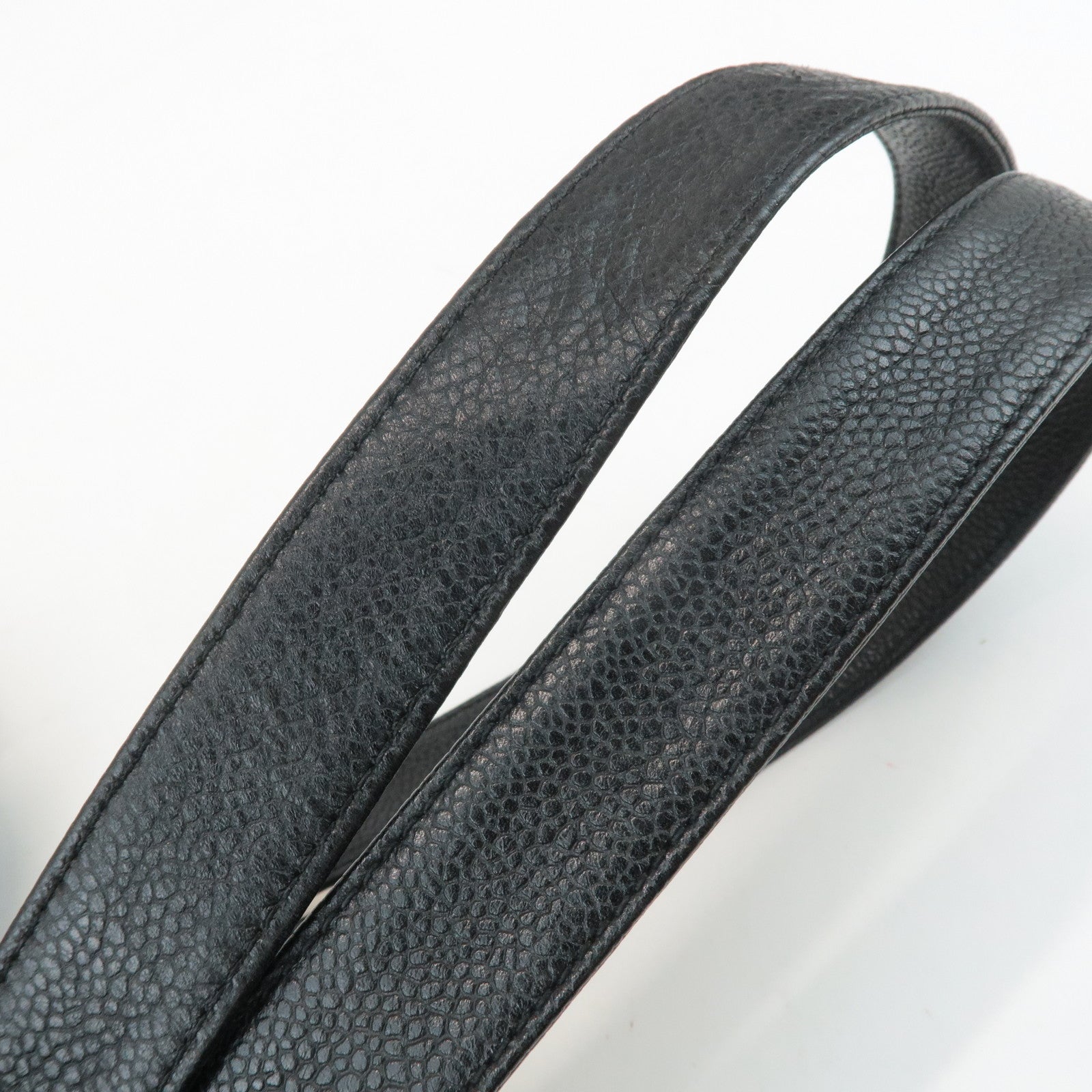 CHANEL Triple COCO Caviar Skin Chain Tote Bag Shoulder Bag Black Used