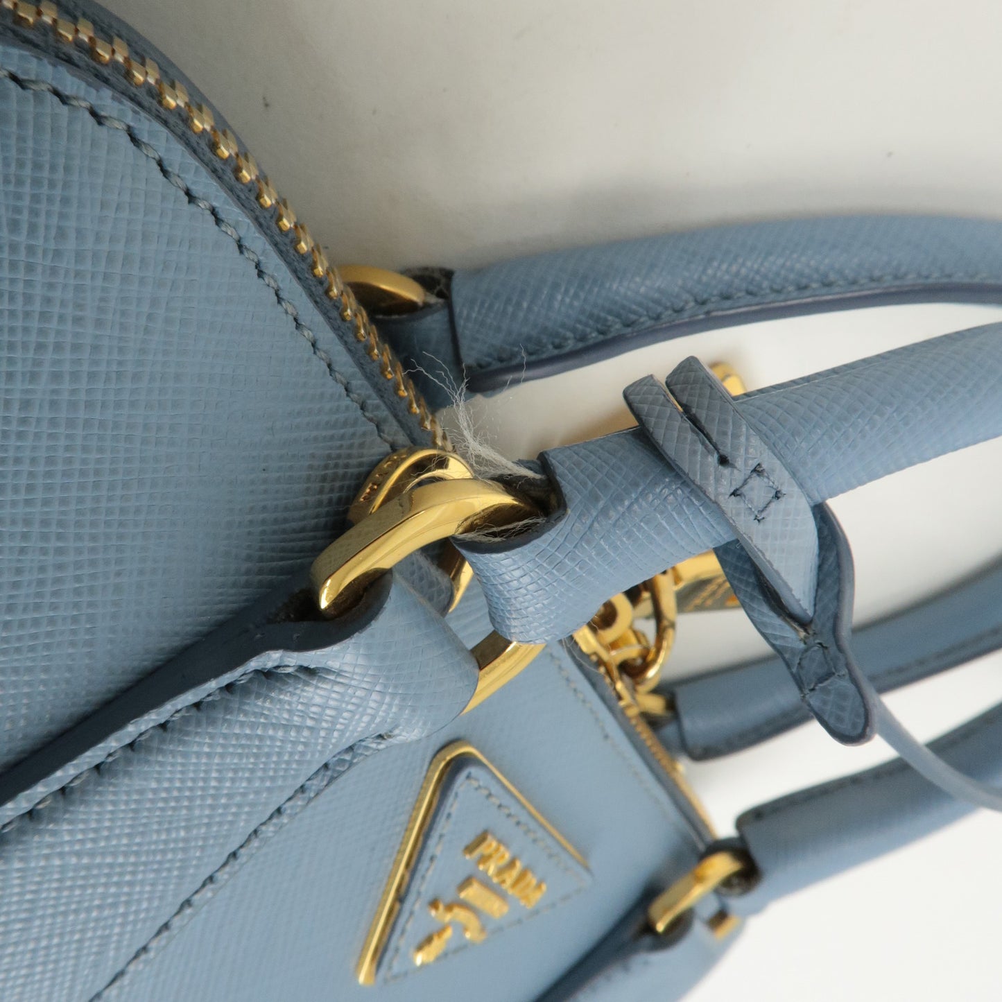 PRADA Triangle Logo Saffiano Leather Hand Bag Light Blue