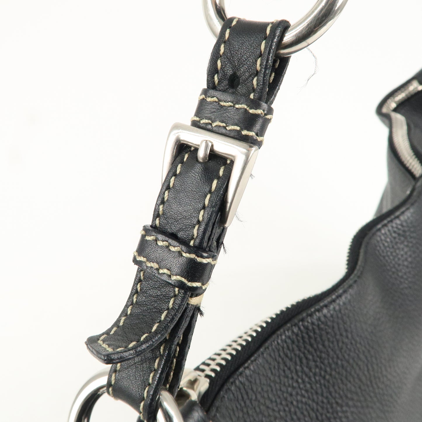 PRADA Logo Leather Shoulder Bag  Black Silver Hardware