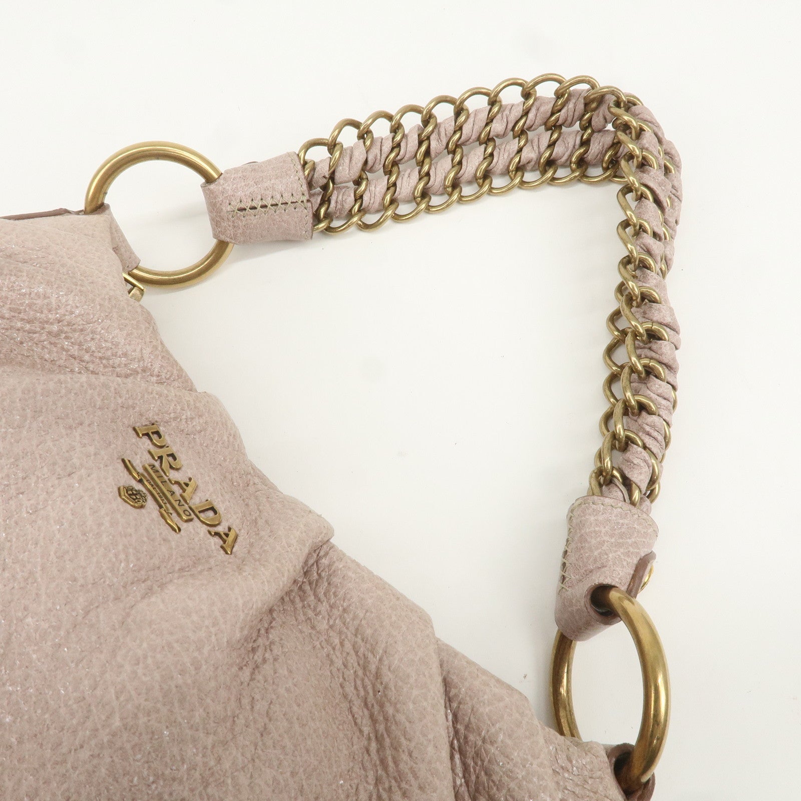 PRADA Leather Chain One-Shoulder Bag Pink Beige BR4243