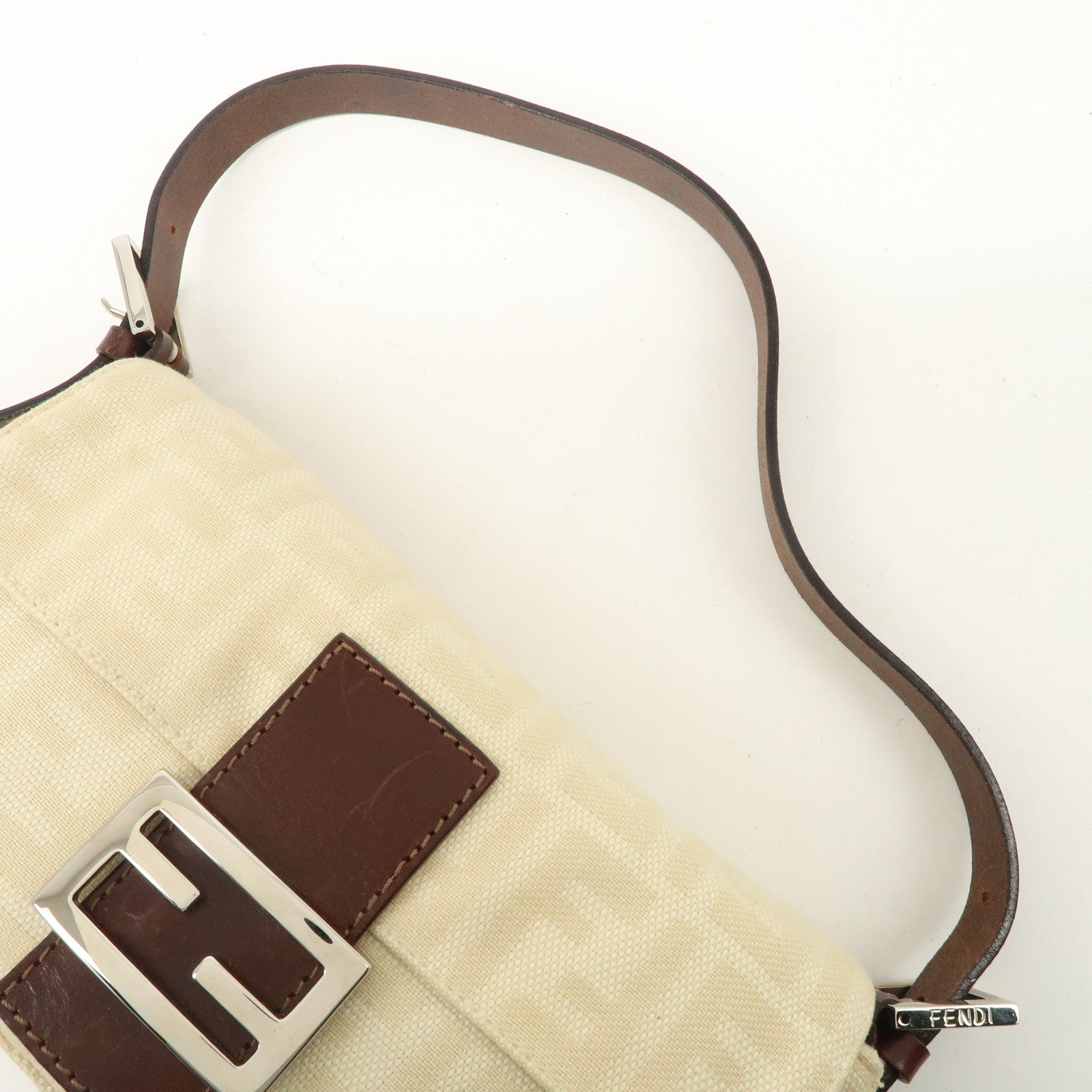 FENDI Zucca Mamma Baguette Canvas Shoulder Bag Beige White 26424 Used