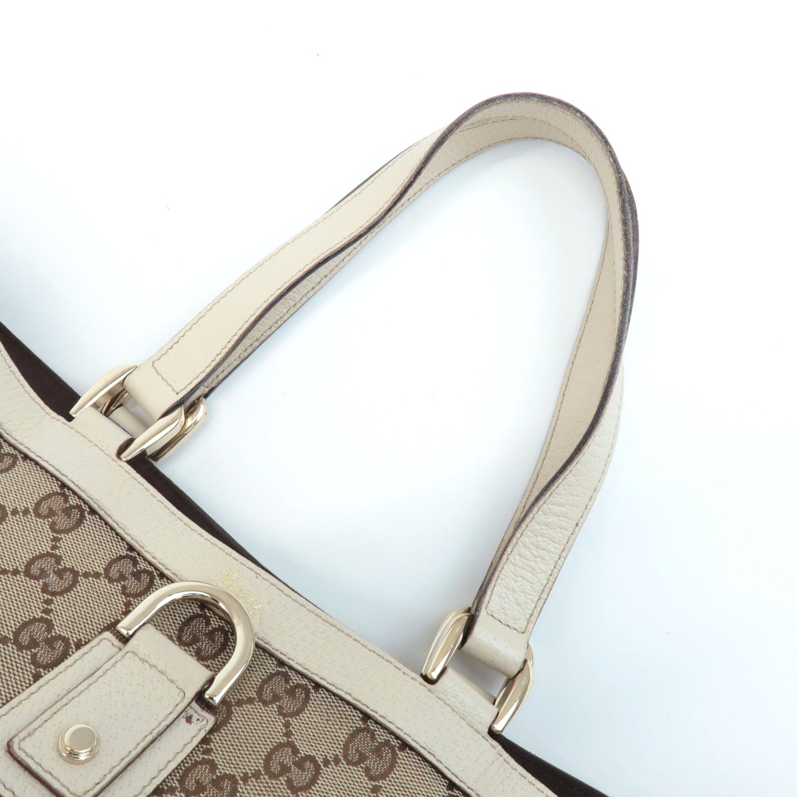 GUCCI Abbey Line GG Canvas Leather Tote Bag Beige 141472