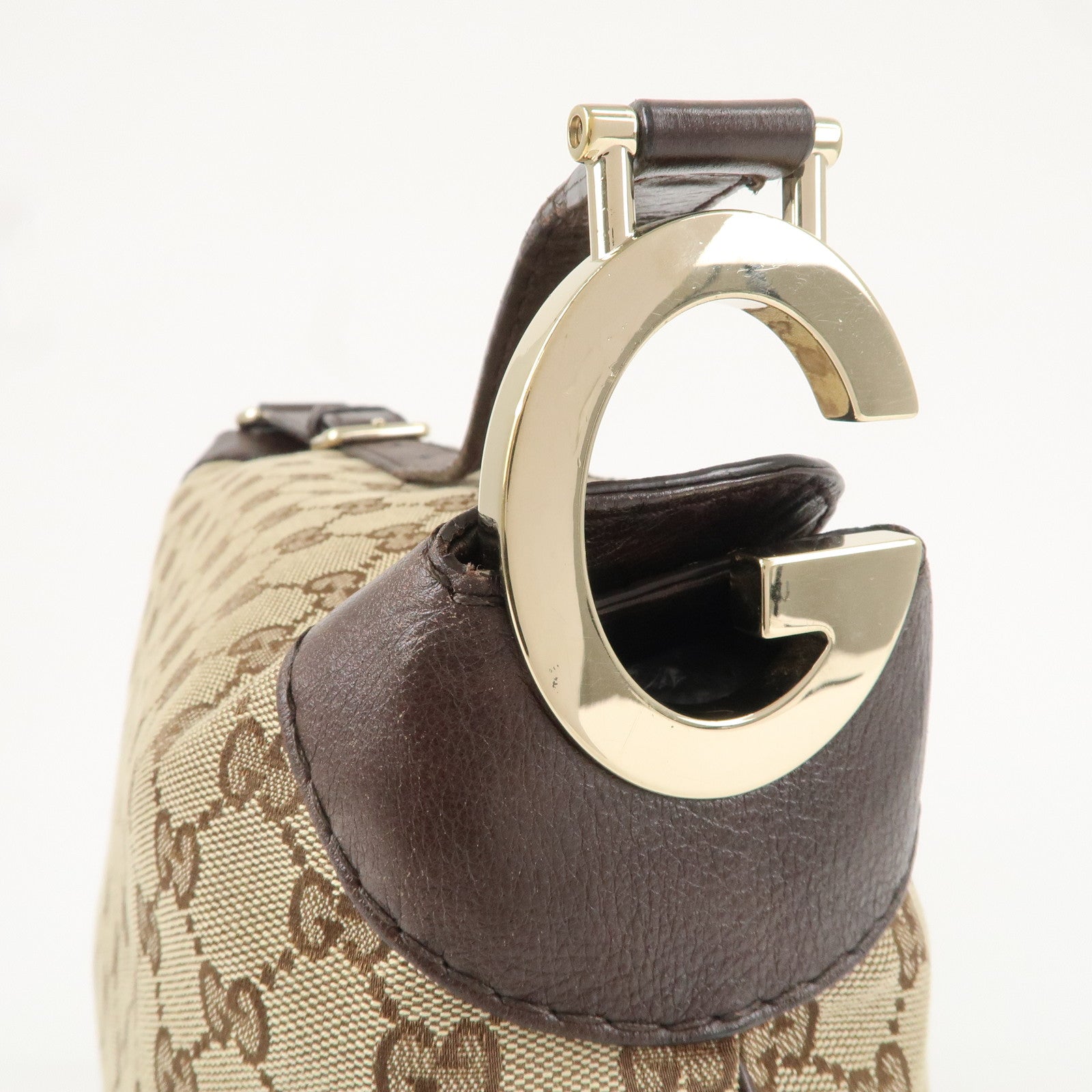 GUCCI GG Canvas Leather Shoulder Bag Beige Brown 203506