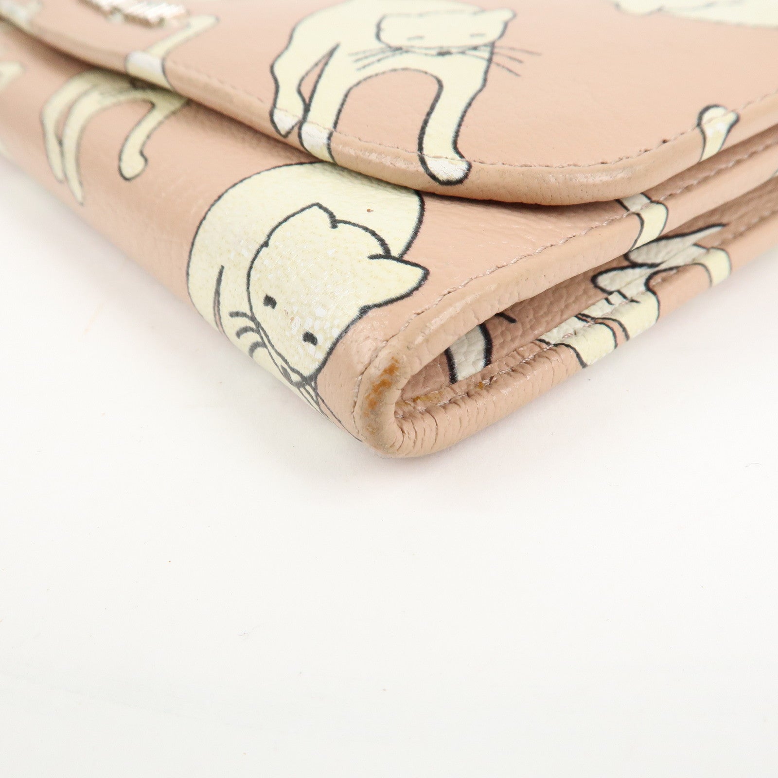 MIU MIU Leather Cat Motif Long Wallet Pink Beige 5MH109