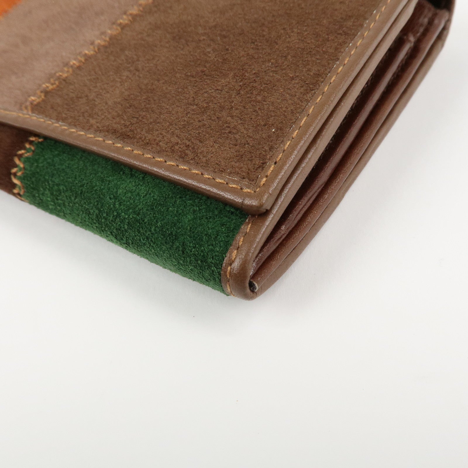 CELINE Suede Leather Patchwork Bifold Wallet Multi Color Used