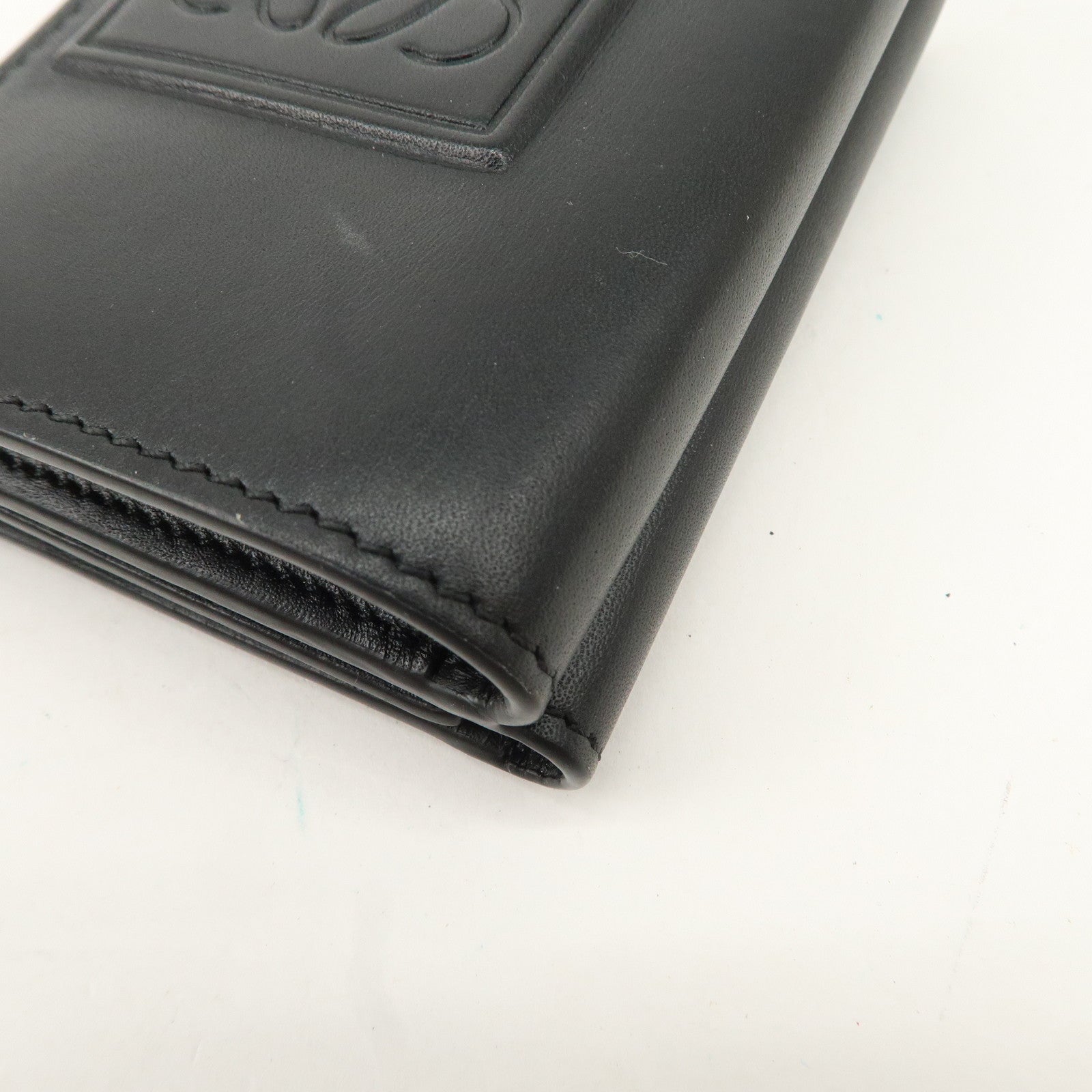 LOEWE Anagram Leather Tri-fold Wallet Black Used