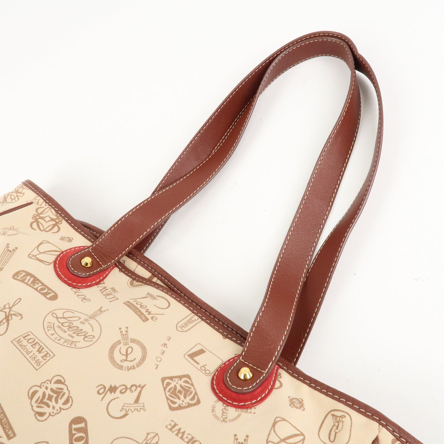 LOEWE Canvas Leather Tote Bag 160th Aniv. Limited Brown Red