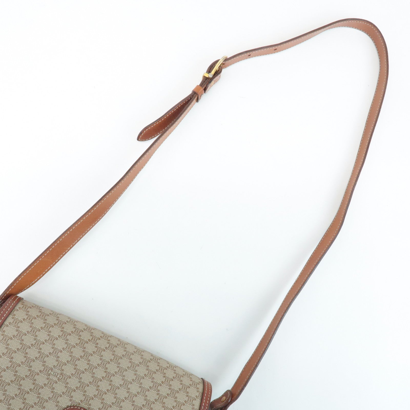 CELINE Macadam PVC Leather Shoulder Bag Beige Brown