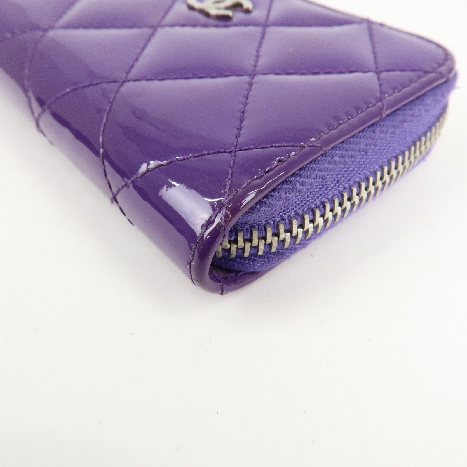 CHANEL Matelasse Patent Leather Card Case Coin Case Purple