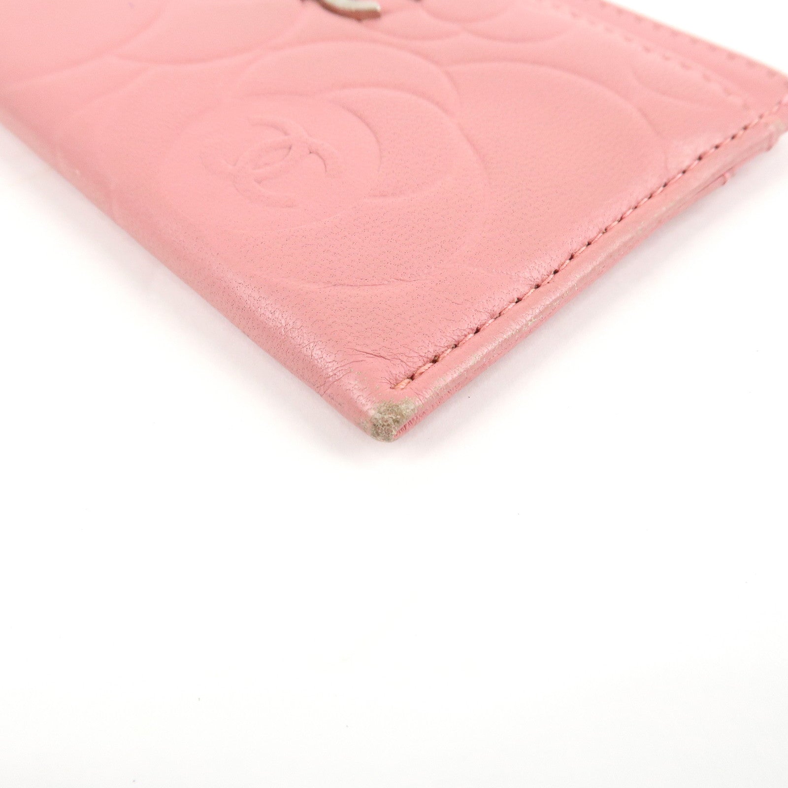 CHANEL Camelia Lamb Skin Card Case Pink A82286 Used