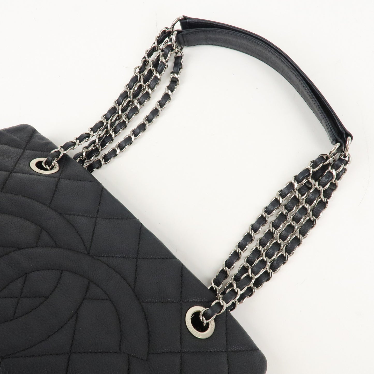 CHANEL Matelasse Caviar Skin COCO Mark Chain Tote Bag Black