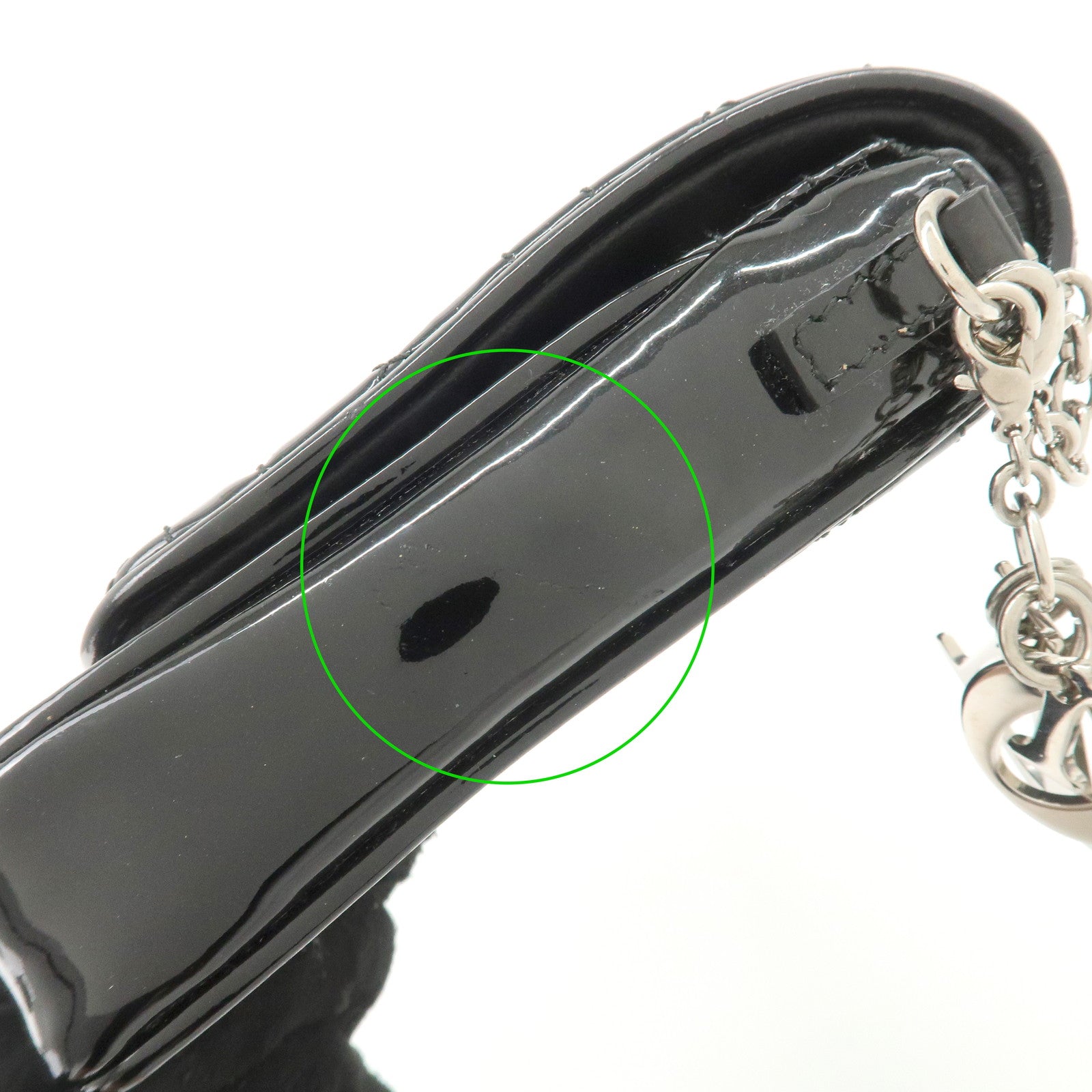 Christian Dior Cannage Patent Leather Chain Shoulder Bag Black Used