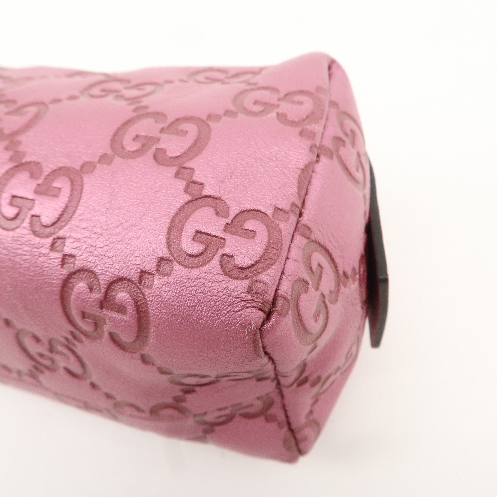 GUCCI Guccissima Leather Cosmetic Pouch Purse Metallic Pink 153228