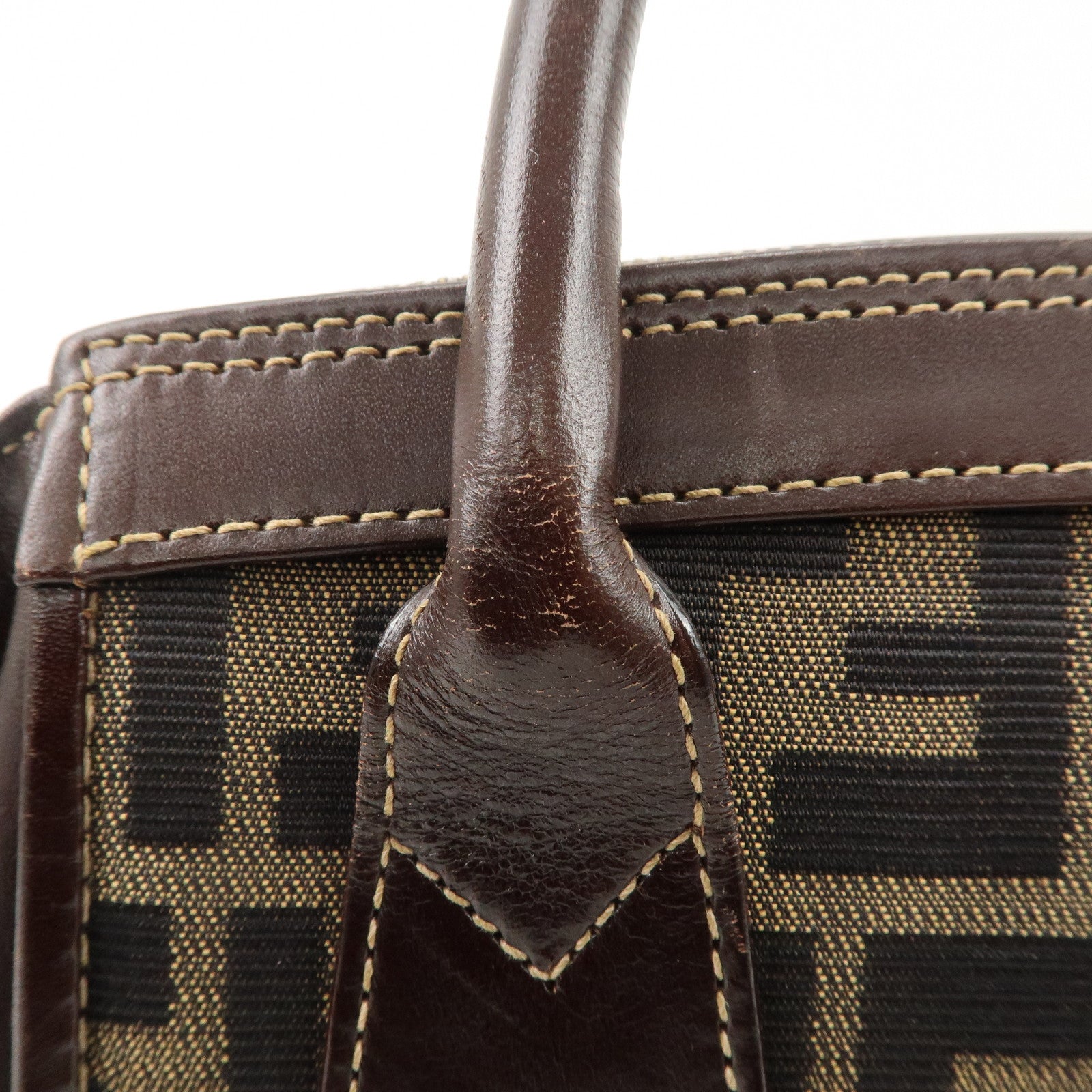 FENDI Zucca Canvas Leather 2 way Leather Hand Bag Shoulder Bag Used