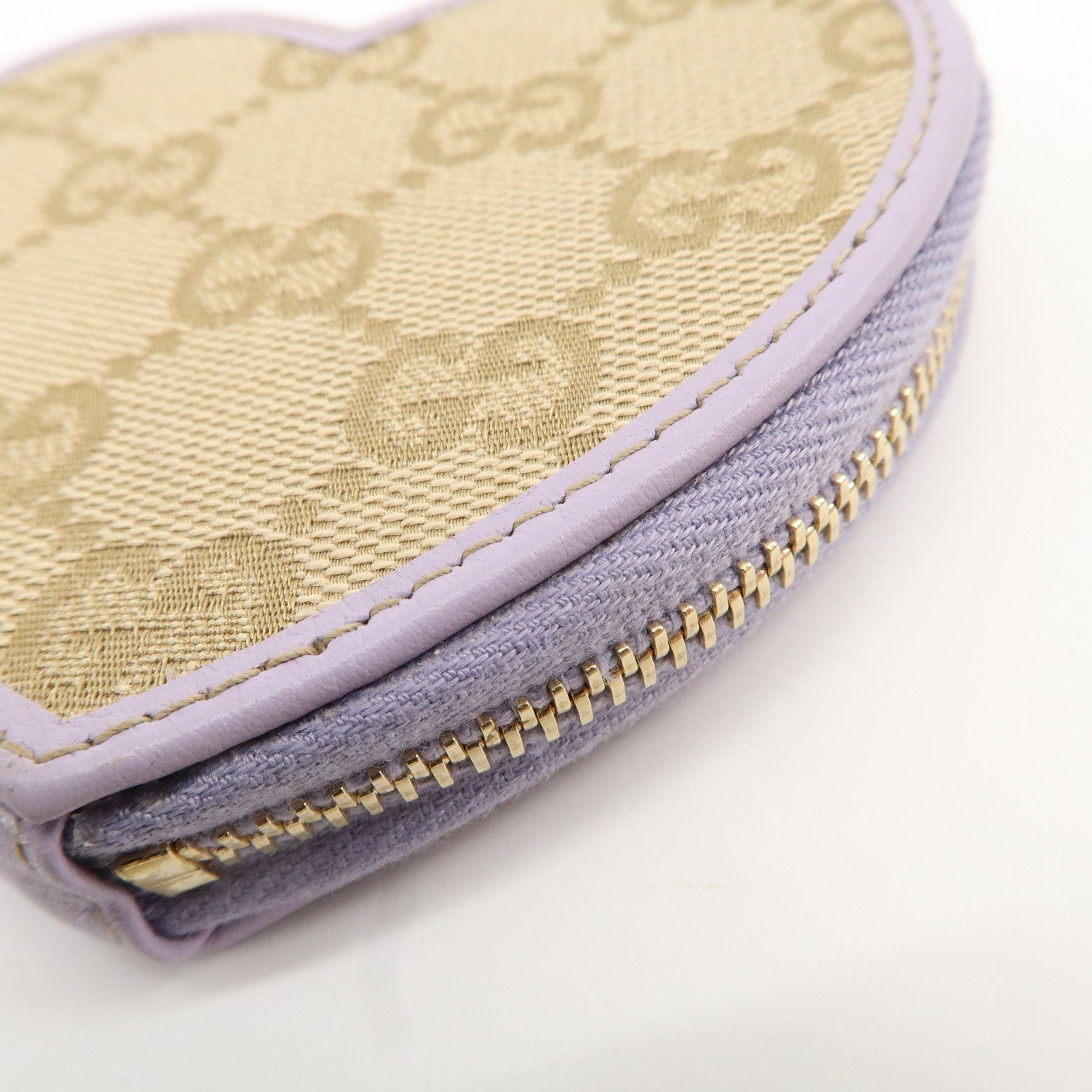 GUCCI GG Canvas Leather Heart Coin Purses Purple 152615