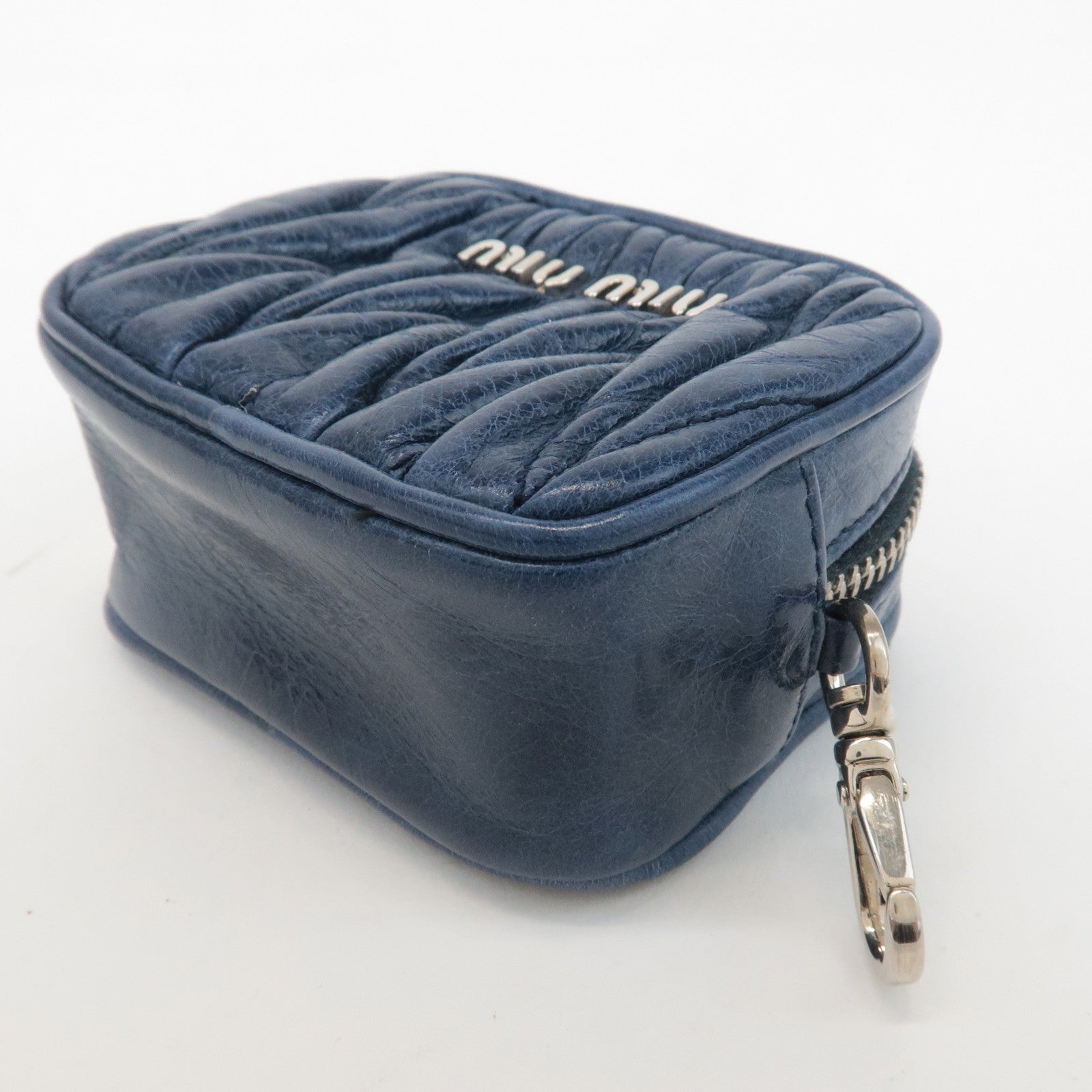 MIU MIU Matelasse Leather Pouch Blue Silver Hardware 5M1353