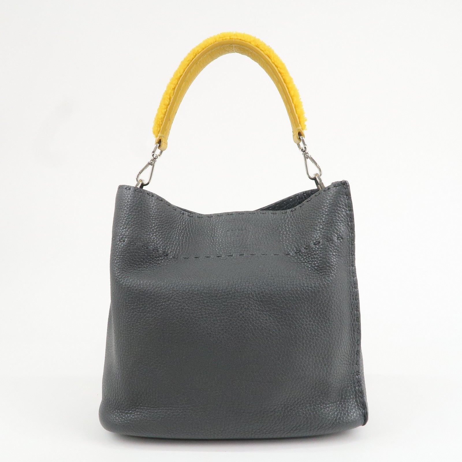 FENDI Selleria Leather Anna Small Bucket Shoulder Bag Gray 8BT218