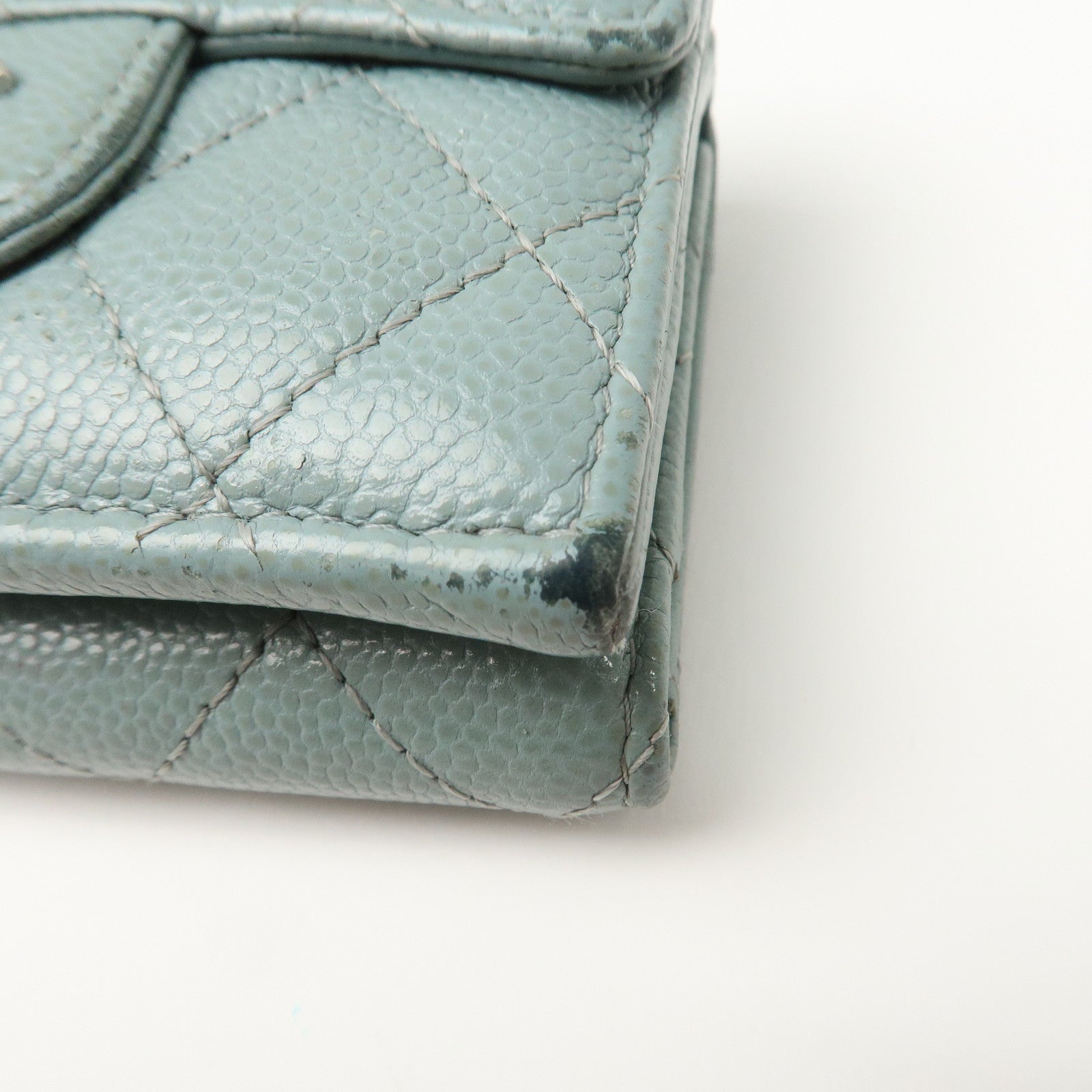 CHANEL Matelasse Caviar Skin Tri-fold Wallet Blue 60809 Used