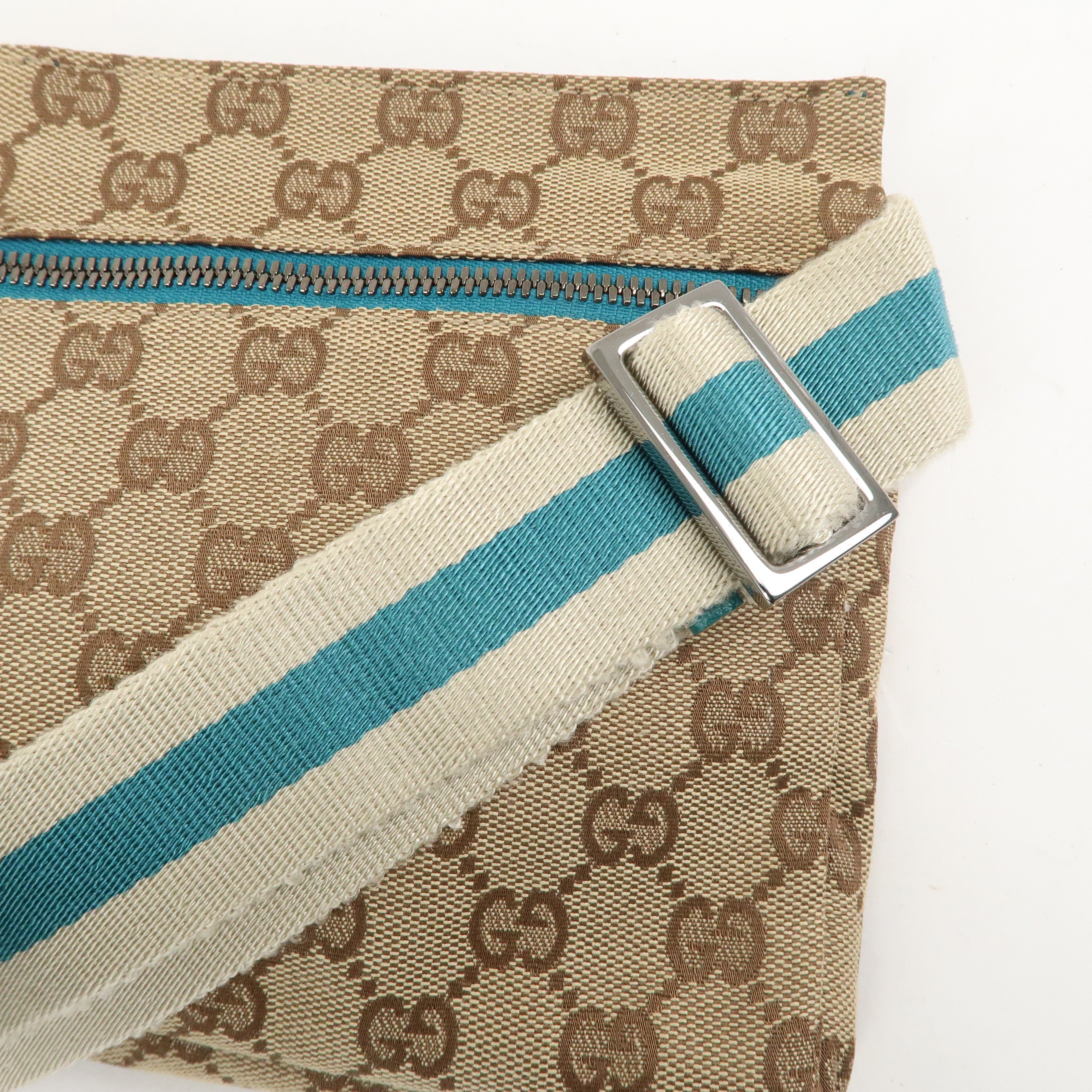 GUCCI GG Canvas Leather Waist Bag Crossbody Bag Turquoise 28566