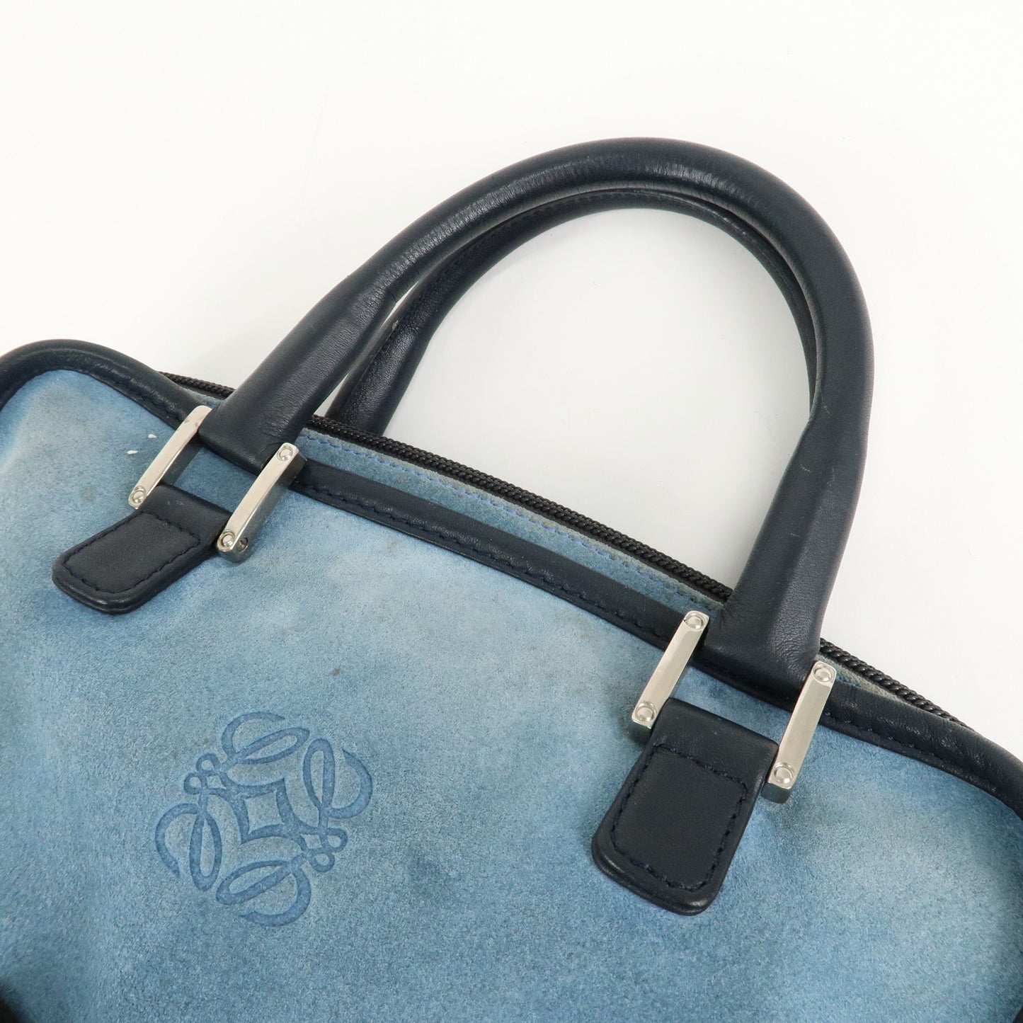 LOEWE Anagram Suede Leather Amazona 28 Hand Bag Blue Navy