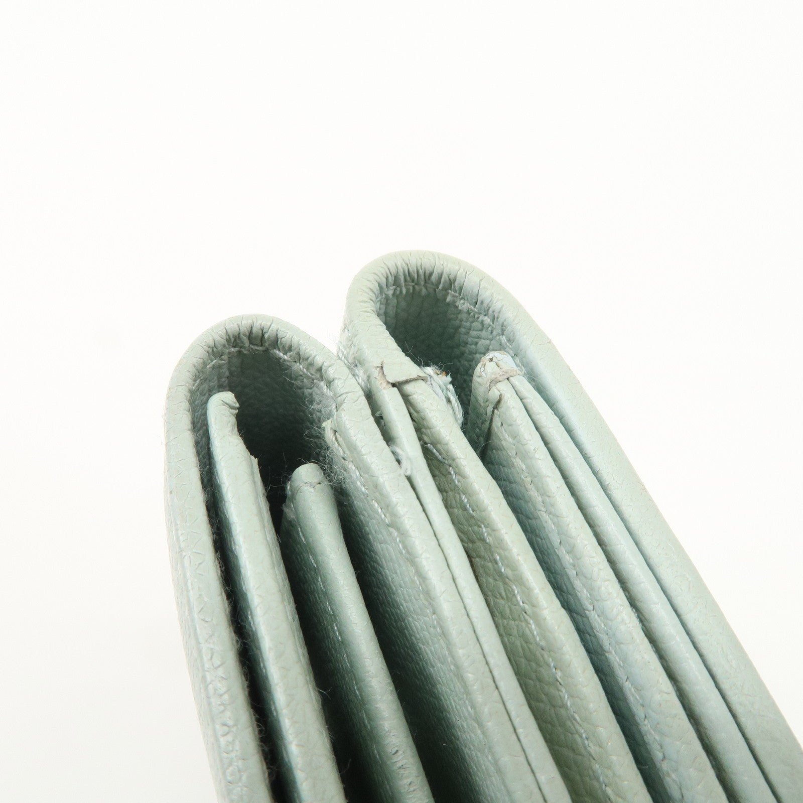 CHANEL COCO Button Leather Double Hook Wallet Mint blue A20902 Used