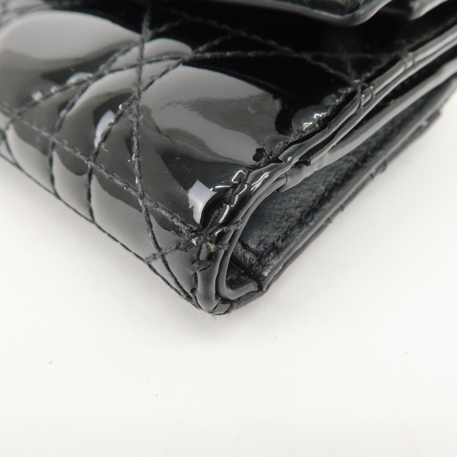 Christian Dior Cannage Patent Leather Lotus Wallet Black