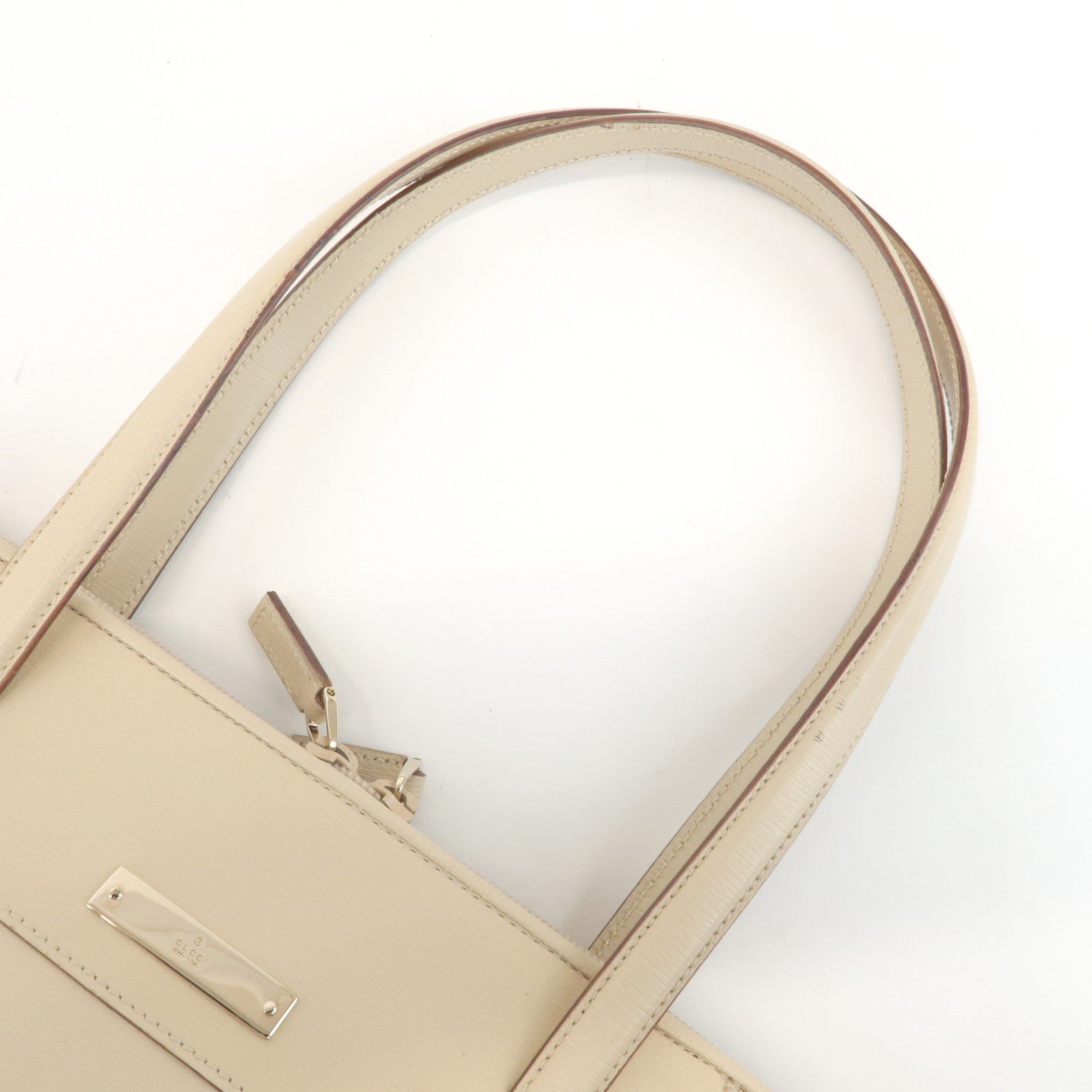 GUCCI Leather Round Zipper Tote Bag Shoulder Bag Ivory 002.1122.3444