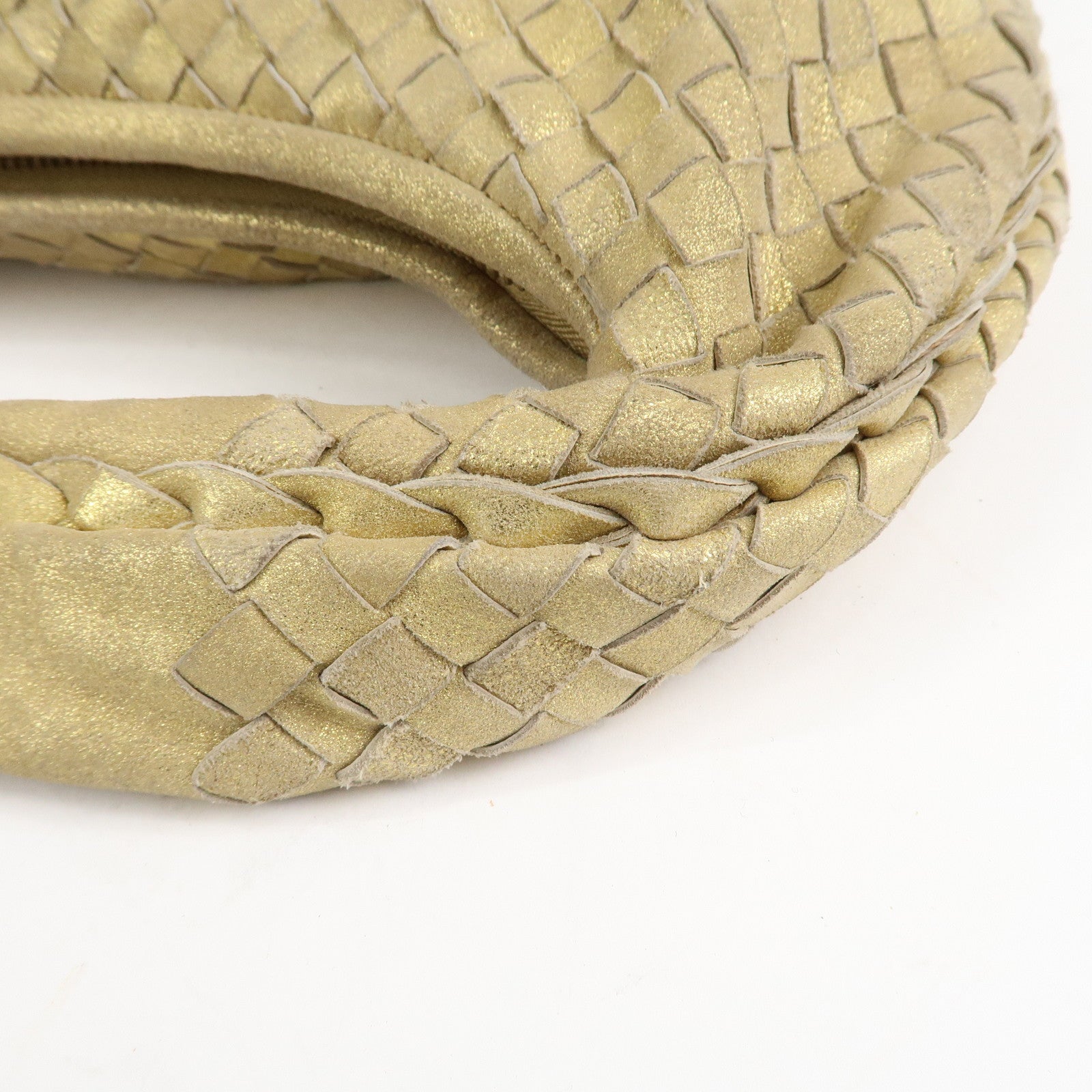 BOTTEGA VENETA Intrecciato Leather Shoulder Bag Gold 115653 Used