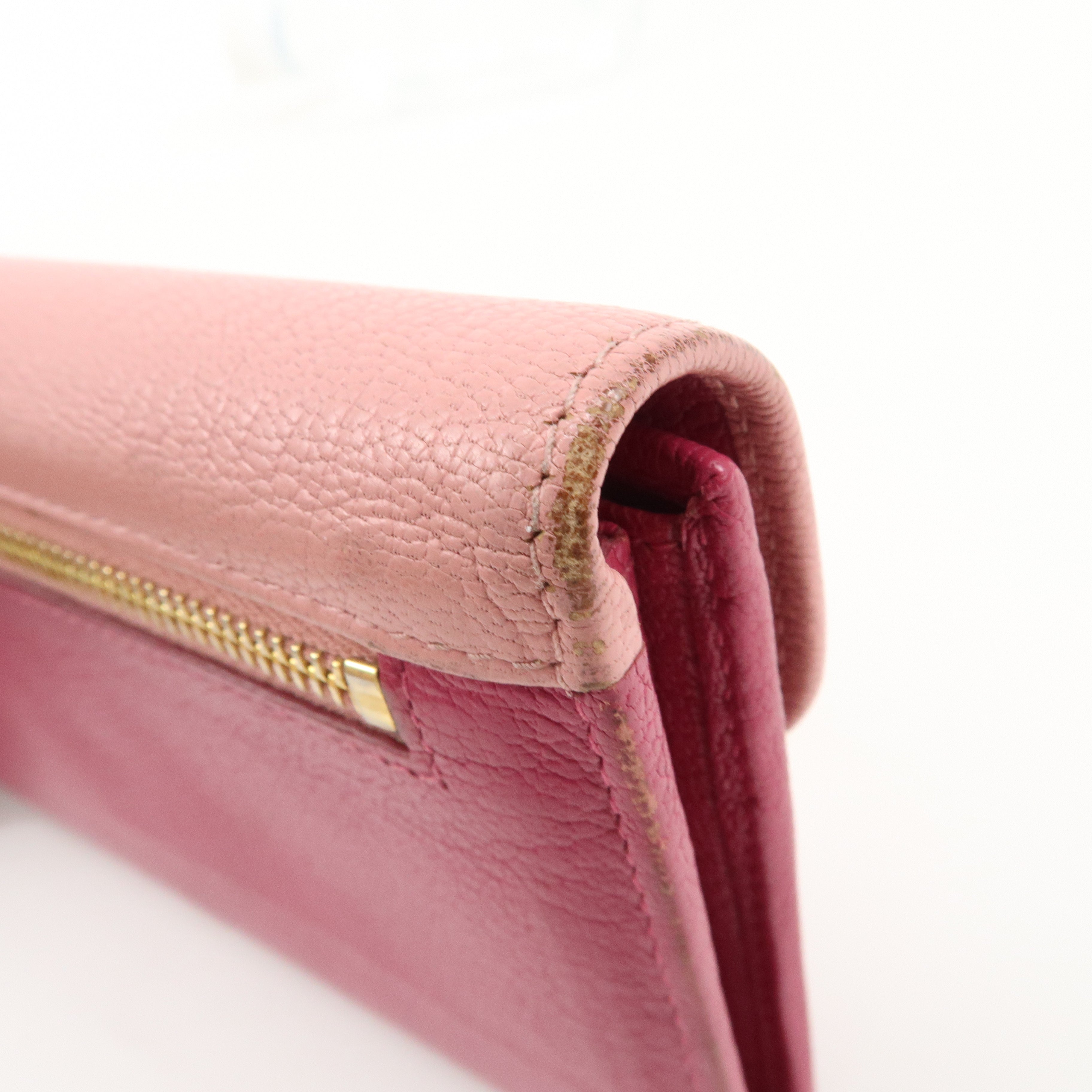 MIU MIU Set of 2 Leather Long Zippy Bi-fold Wallet Pink Used