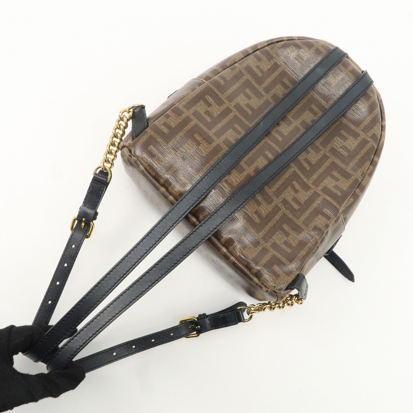 FENDI Zucca Print PVC Leather Chain Backpack Brown 8BZ038