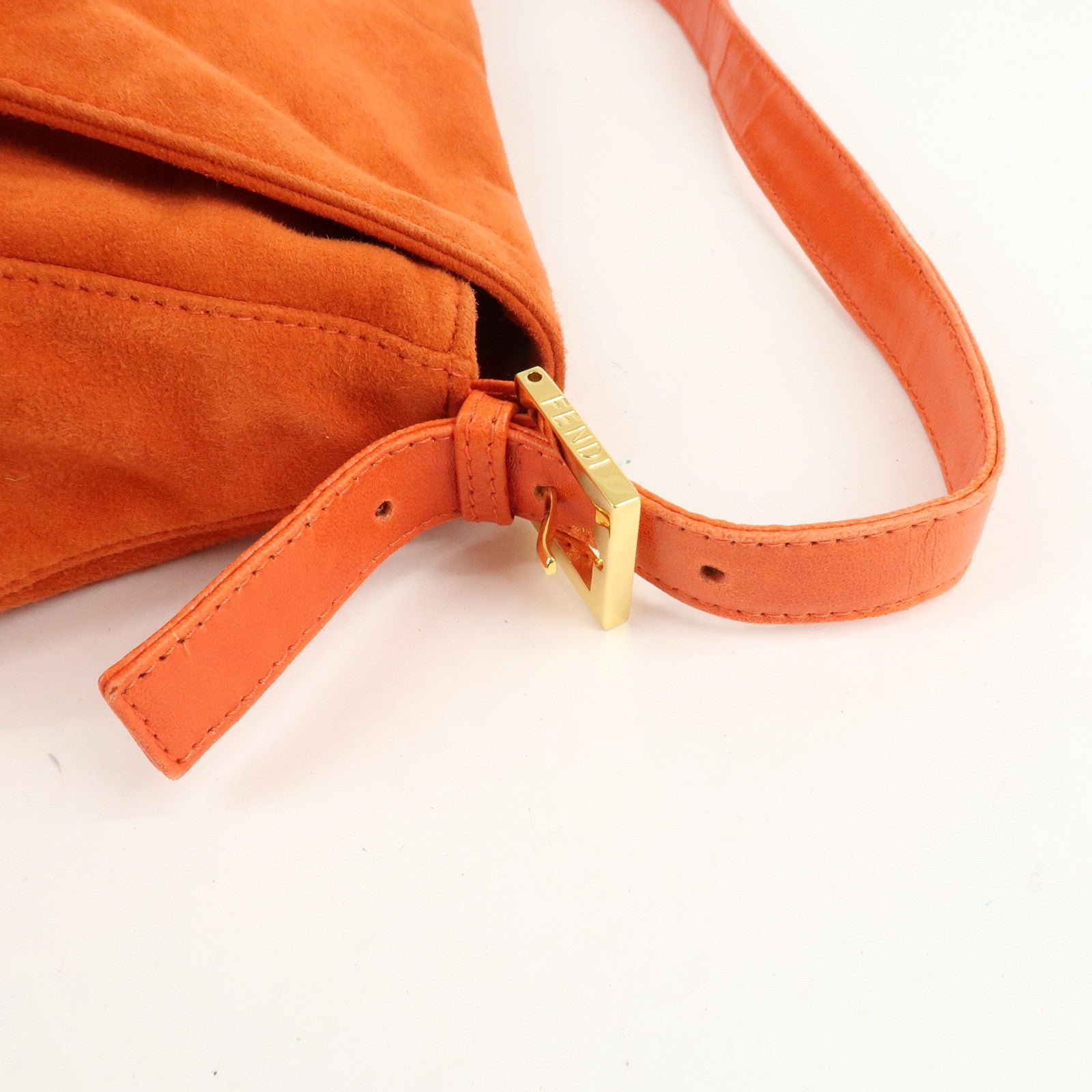 FENDI Mamma Baguette Suede Leather Shoulder Bag Orange 26325 Used