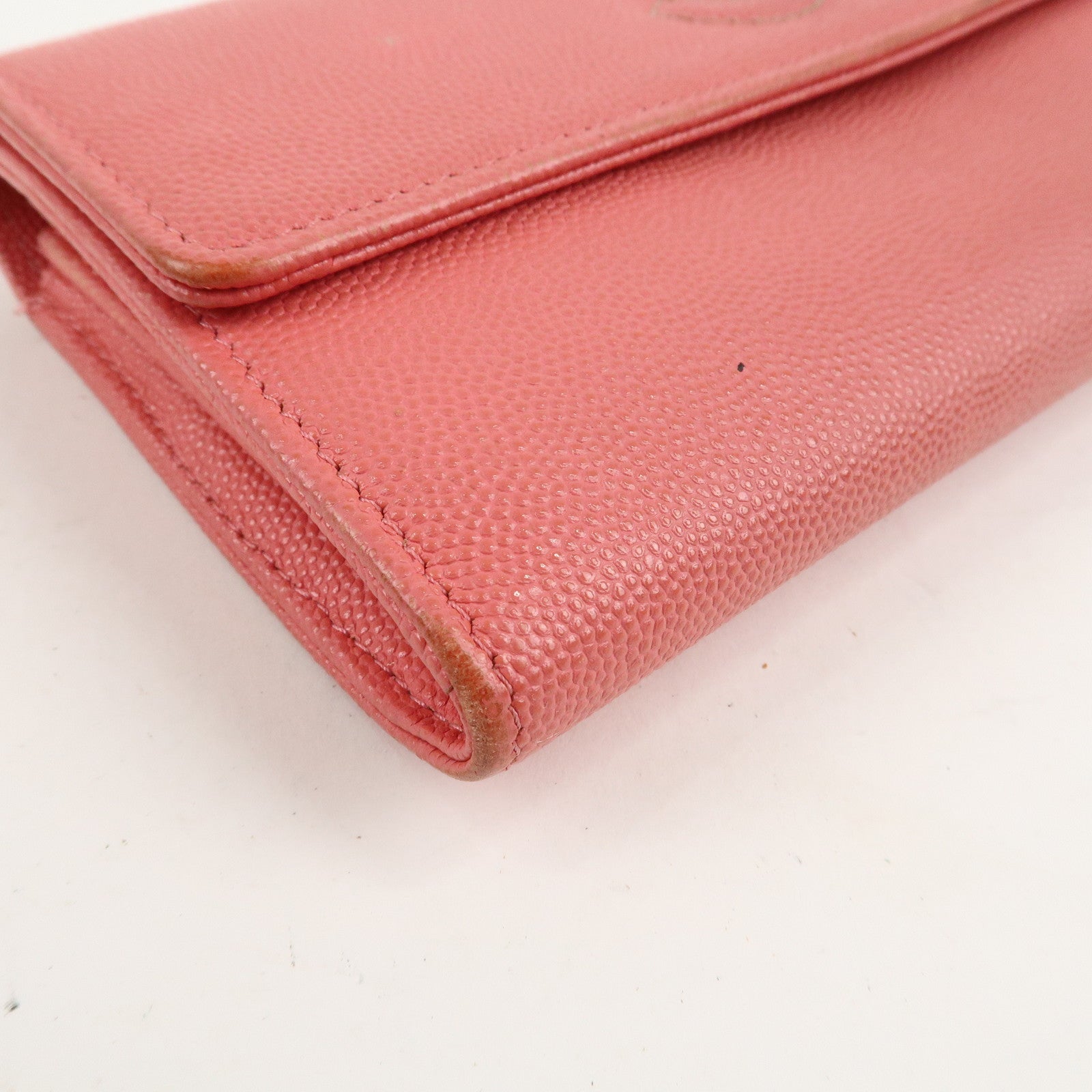 CHANEL Caviar Skin Coco Mark Bi-fold Long Wallet Pink