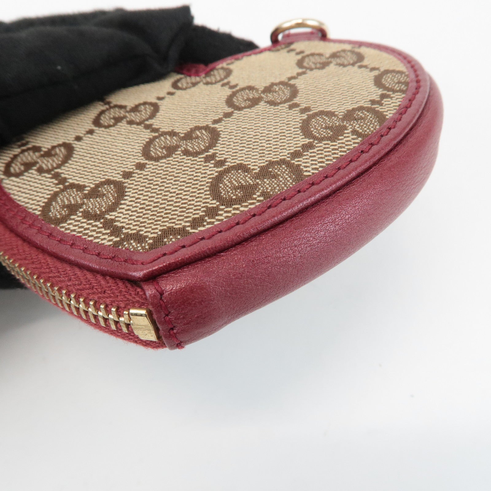 GUCCI GG Canvas Leather Heart Coin Purse Coin Case Red 152615