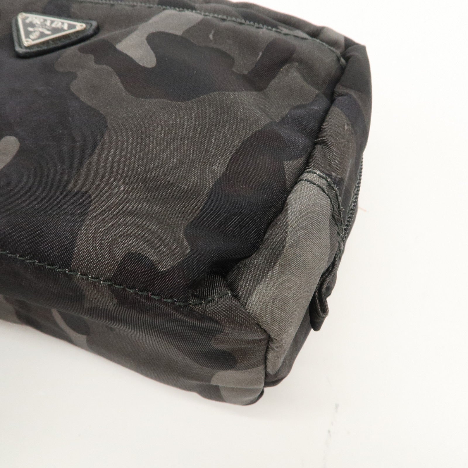 PRADA Logo Nylon Leather Pouch Camouflage Black Khaki