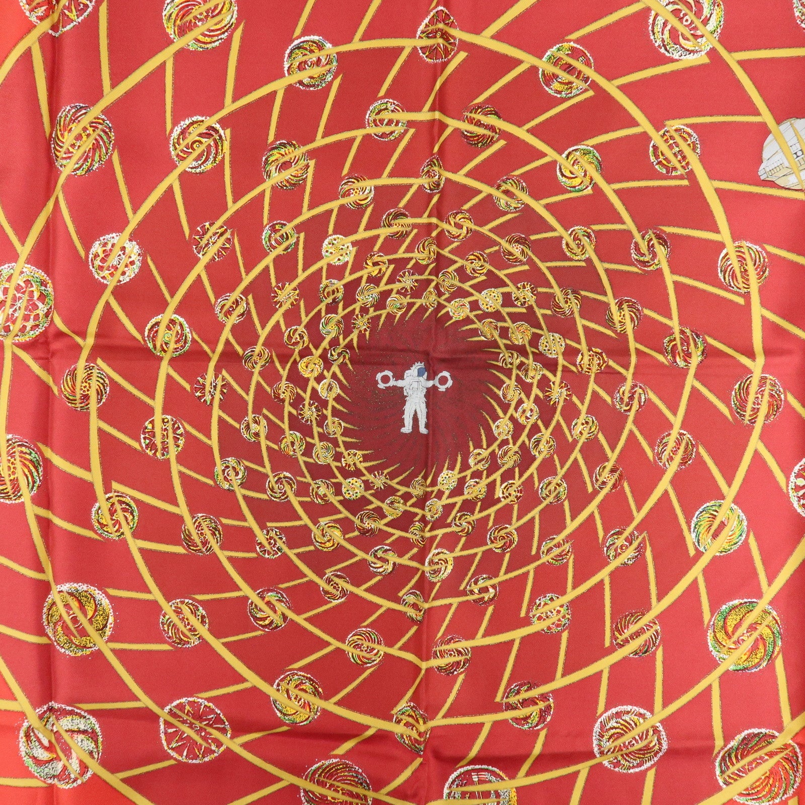 HERMES Carre 90 Silk 100% Scarf LES FEUX DE LESPACE Red Gold Blue