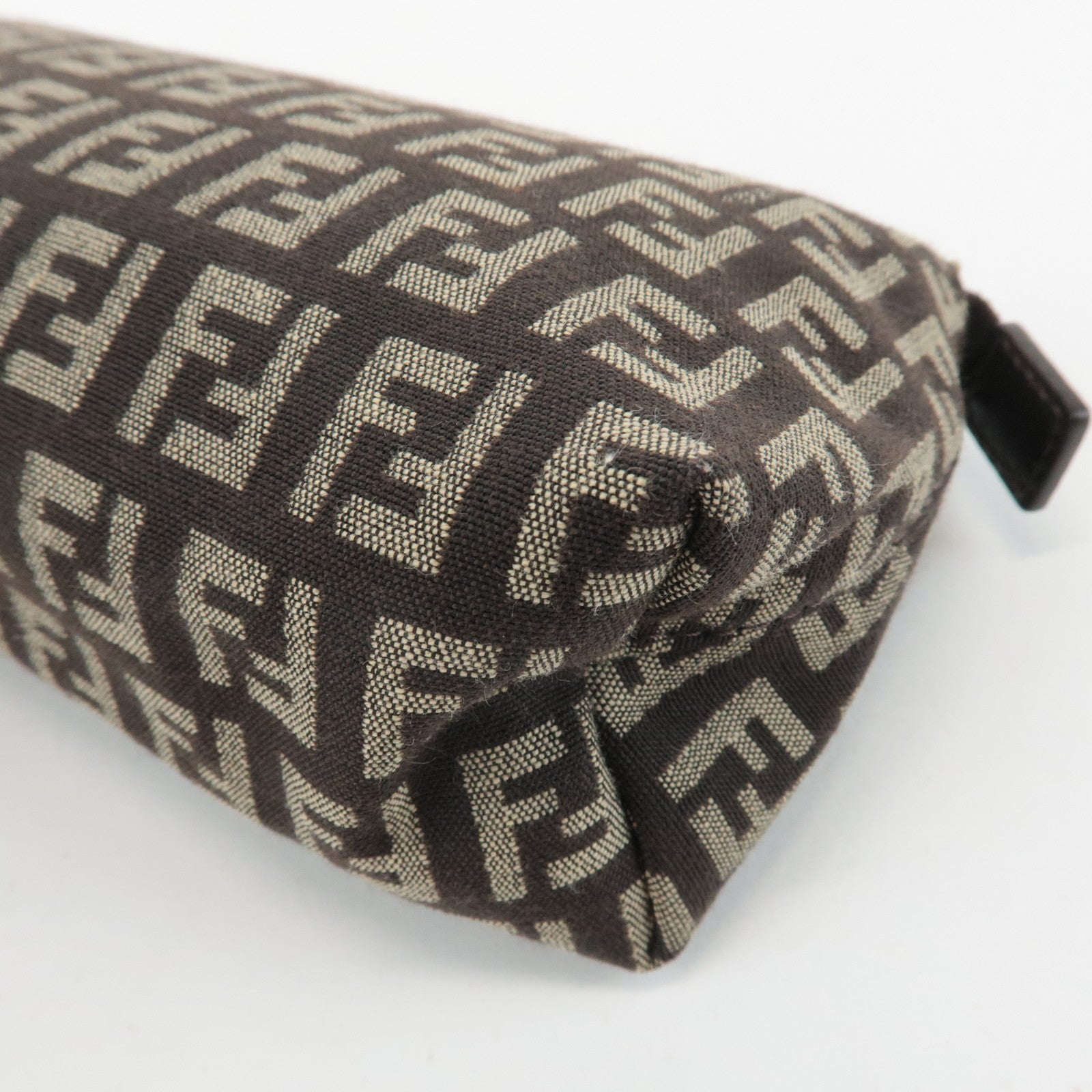 FENDI Zucchino Canvas Leather Pouch Beige Brown 7N0038 Used